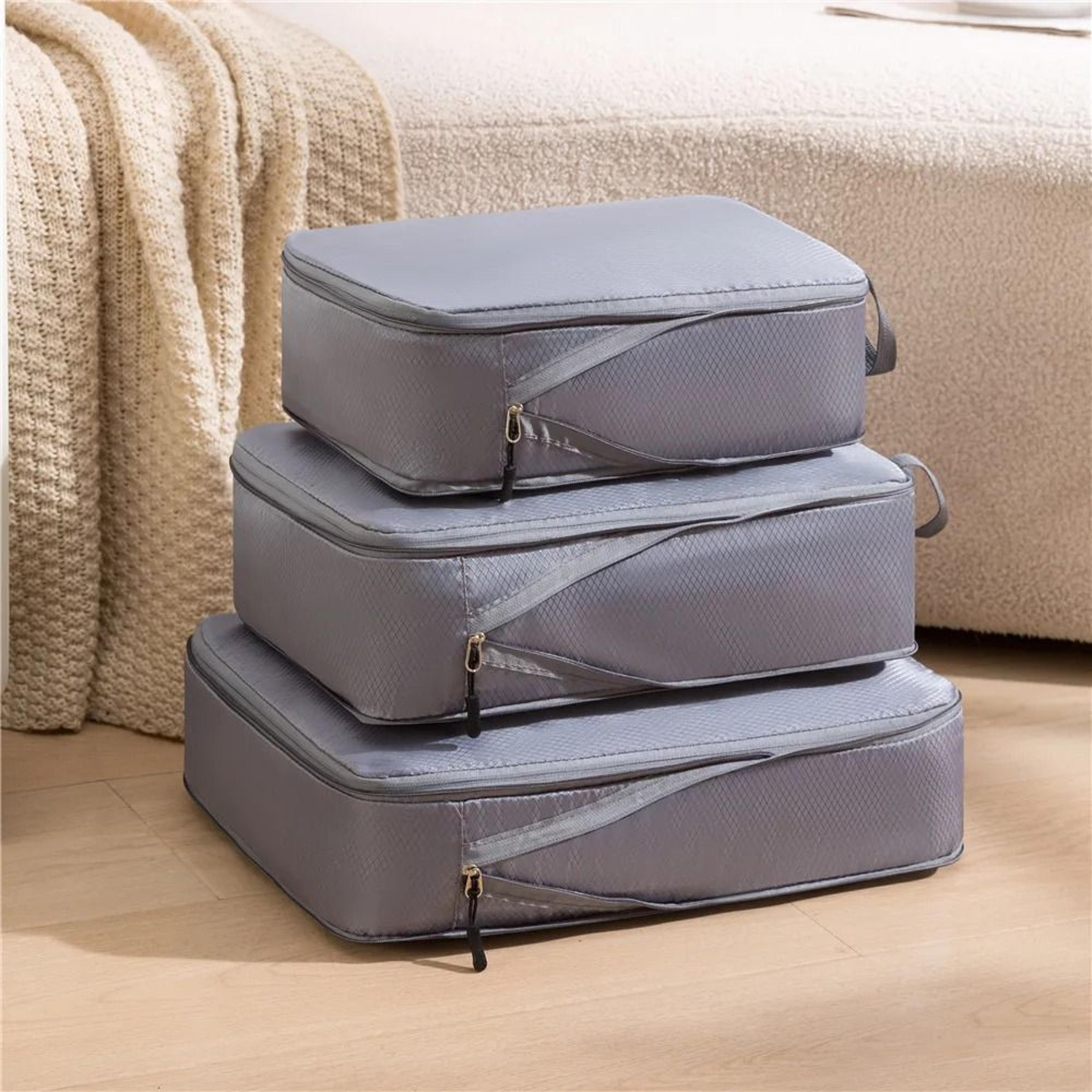 3 piece travel packing cubes compressible waterproof luggage organizer set
