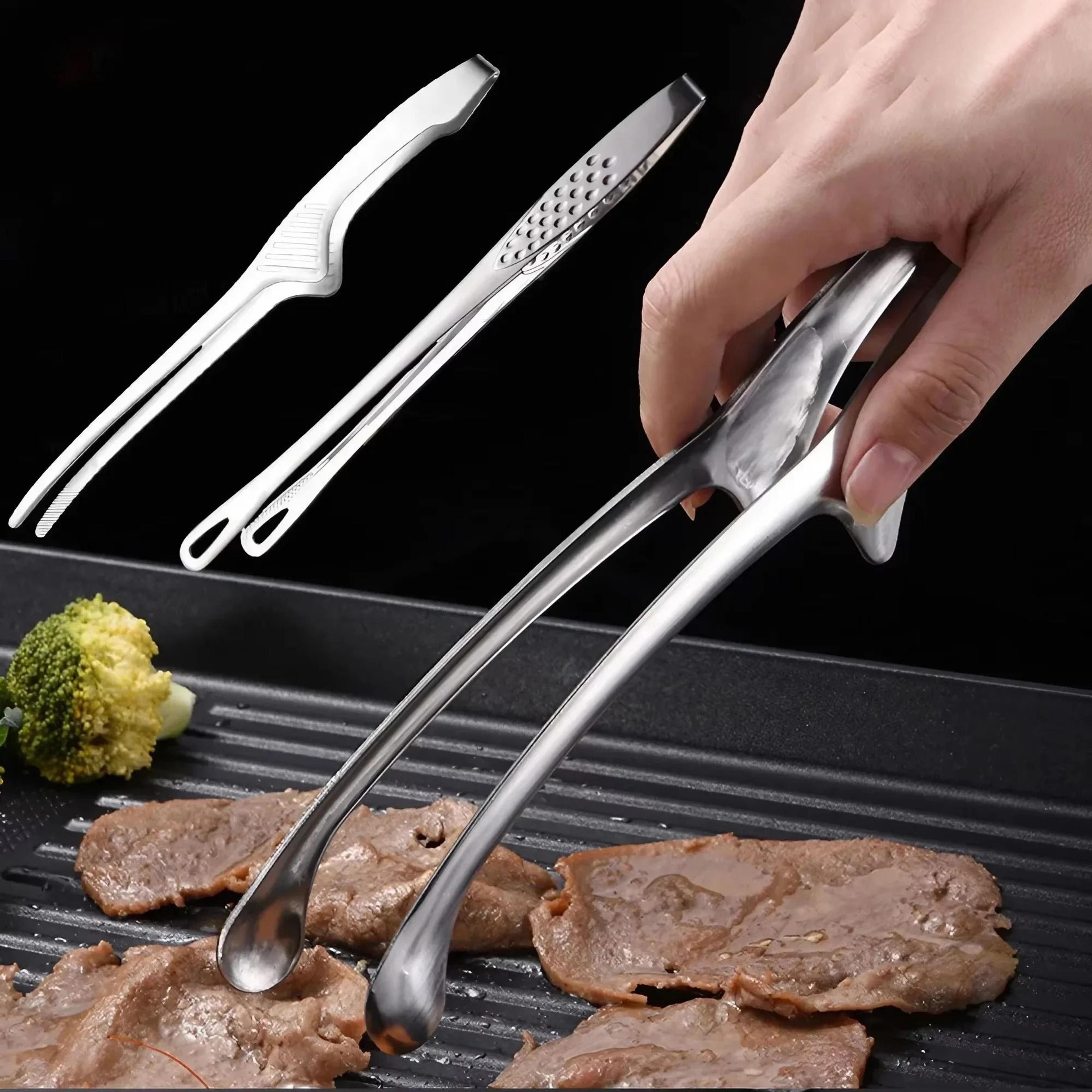 304 stainless steel long handle bbq tongs non slip steak cooking tool