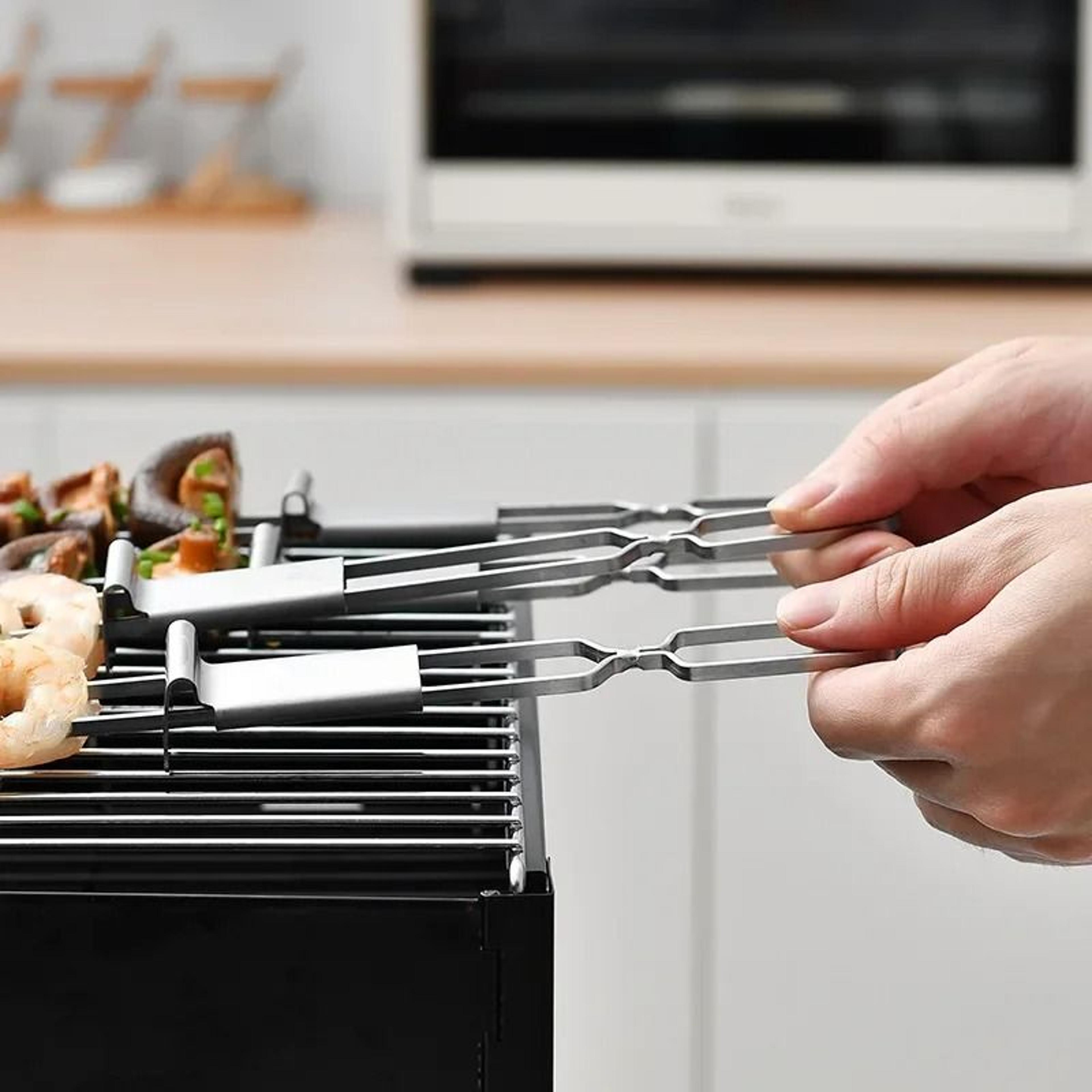 Stainless Steel Double Prong BBQ Skewers Reusable Barbecue Fork Skewers Set 5