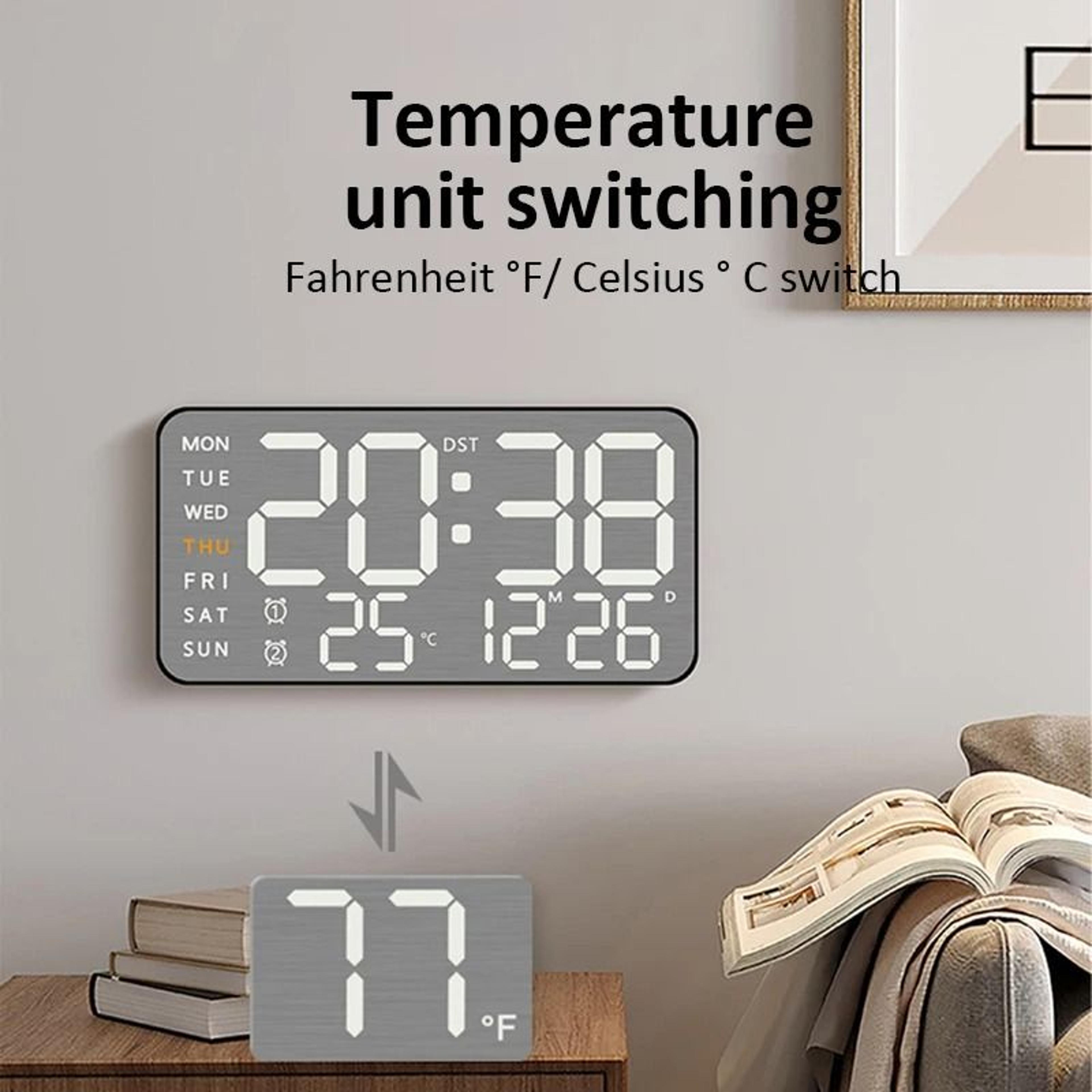 Mirror Wall Clock Silent Modern Design With Temperature Display 12