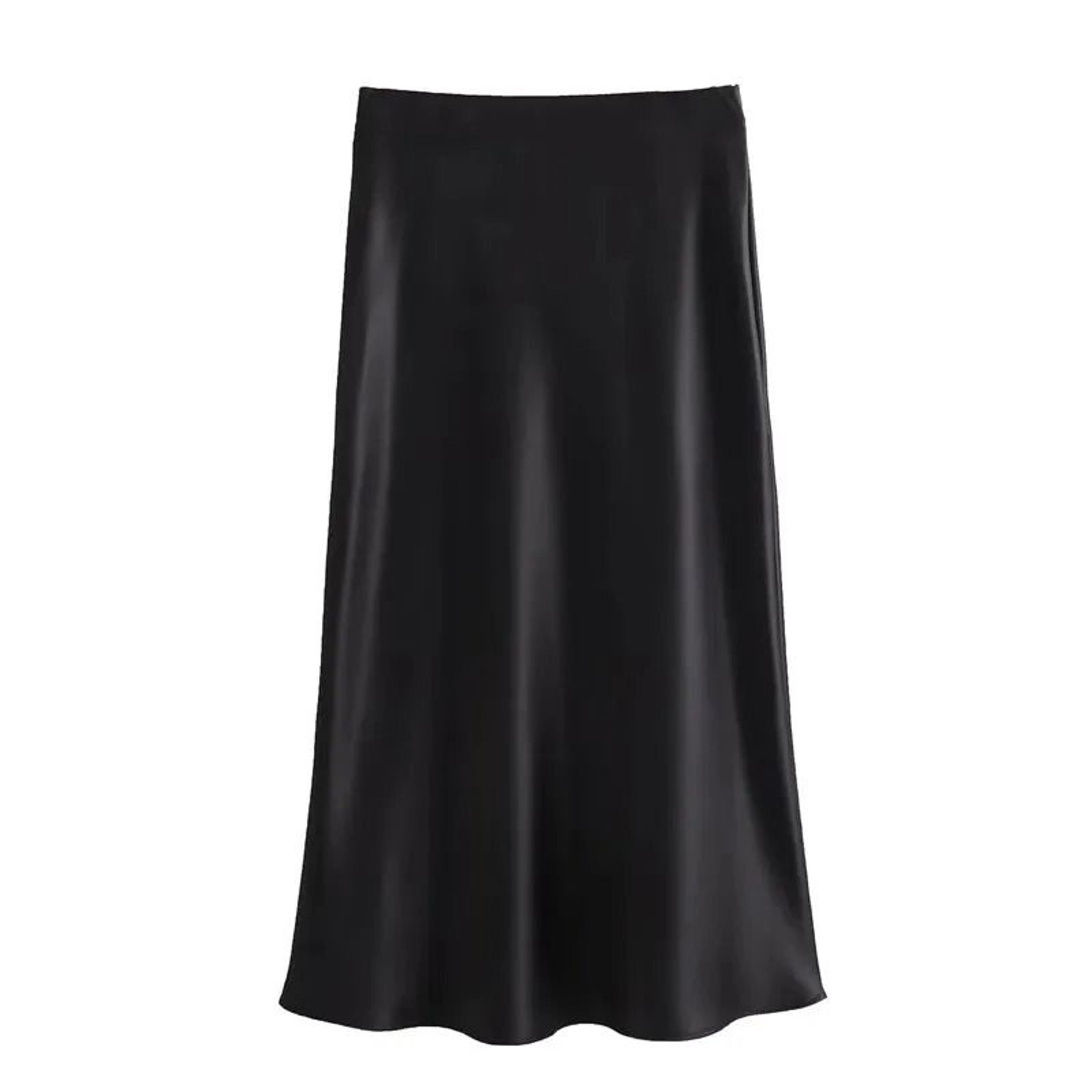 High Waist Satin Midi Skirt Elegant Black Summer Skirt For Women 1