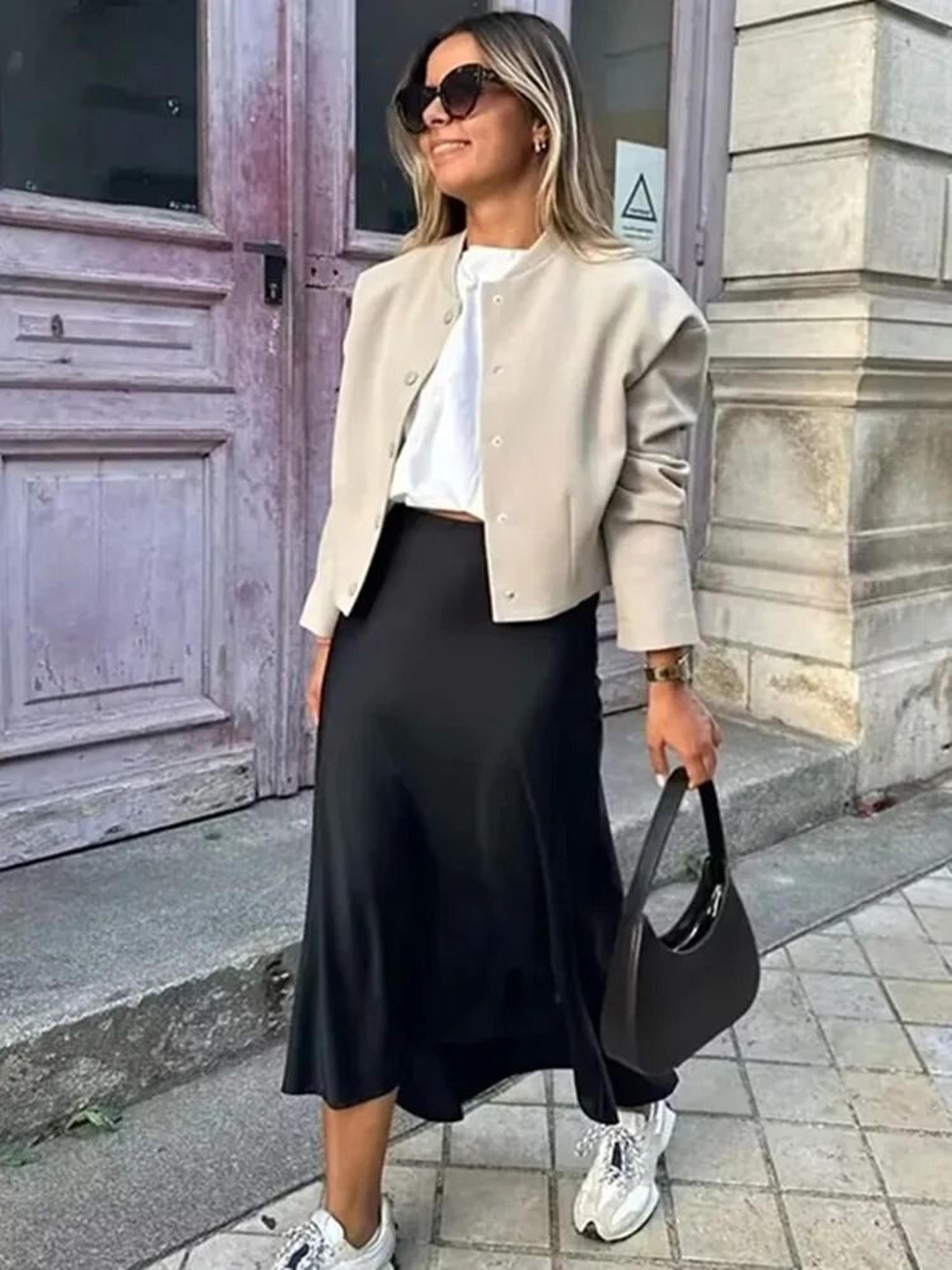 High Waist Satin Midi Skirt Elegant Black Summer Skirt For Women 5