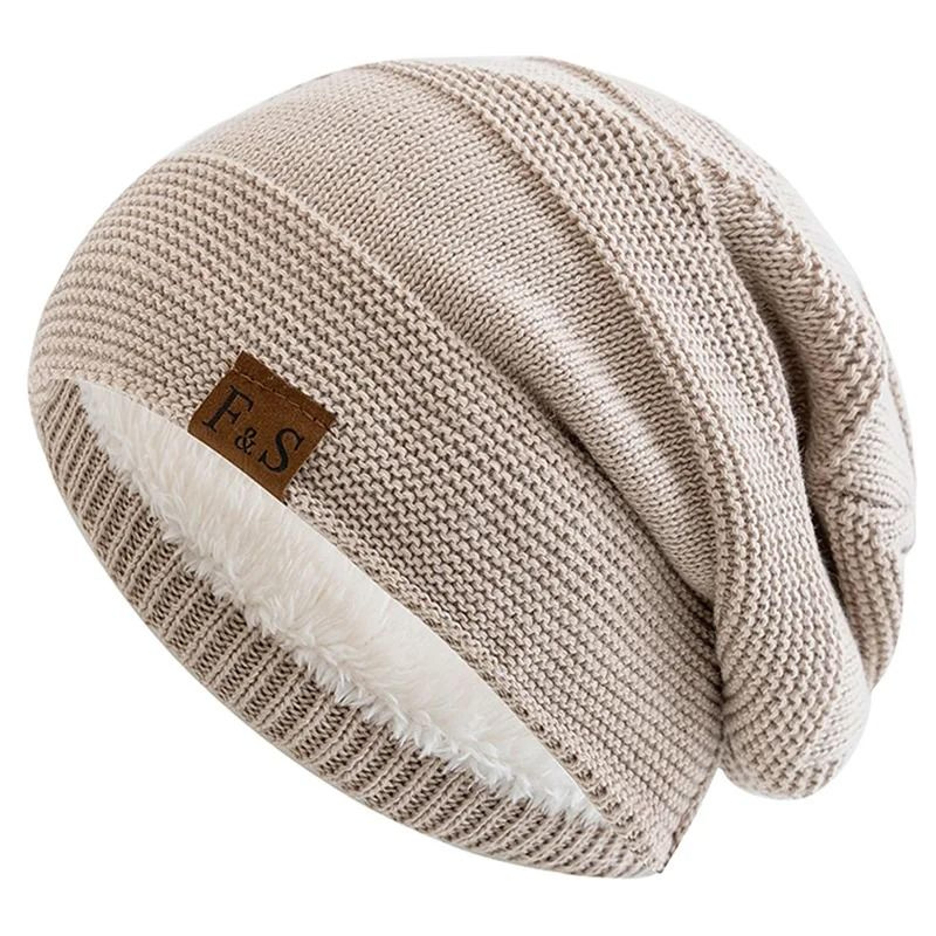 Unisex Slouchy Knit Winter Beanie Hat With Fur Lined Warm Interior 9