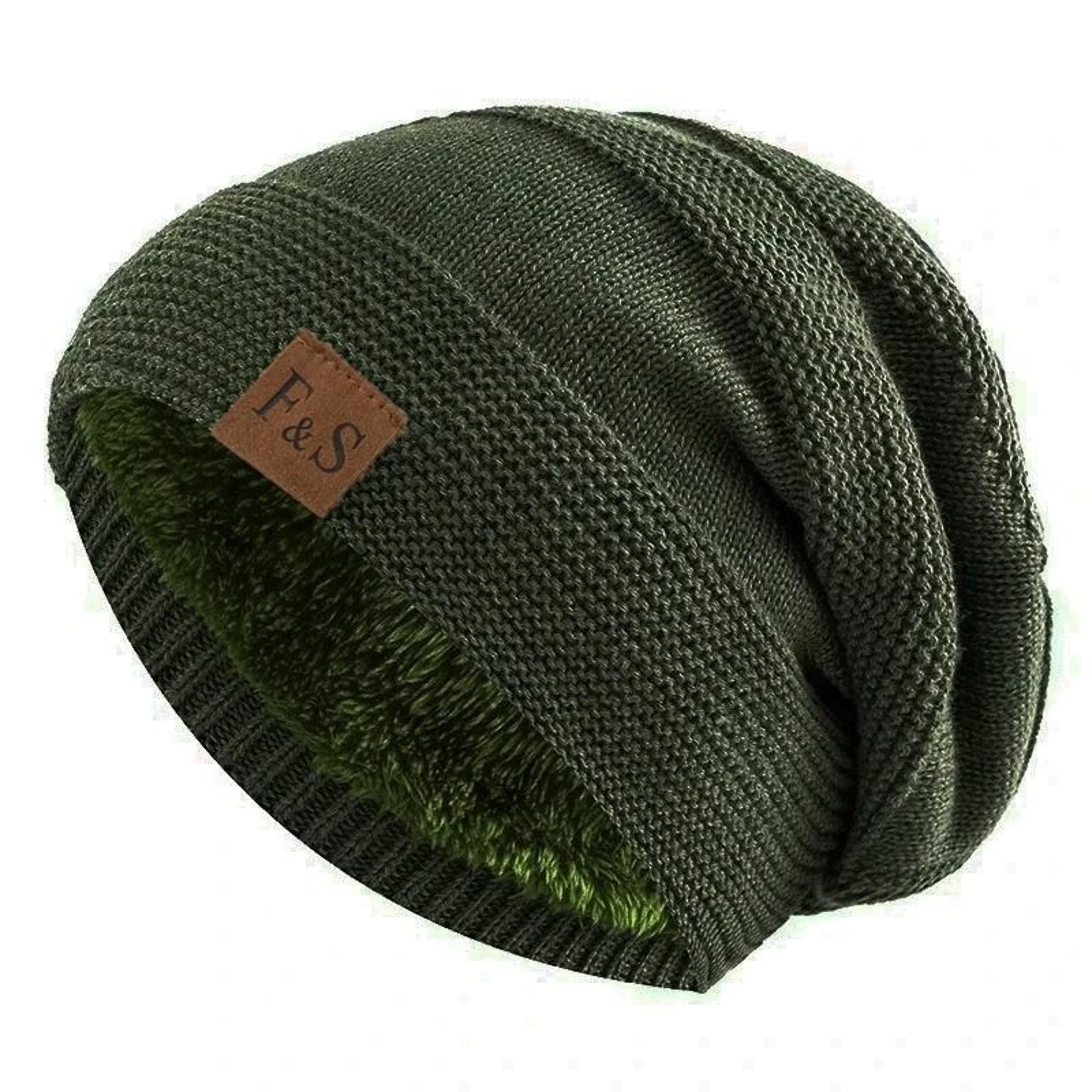 Unisex Slouchy Knit Winter Beanie Hat With Fur Lined Warm Interior 1