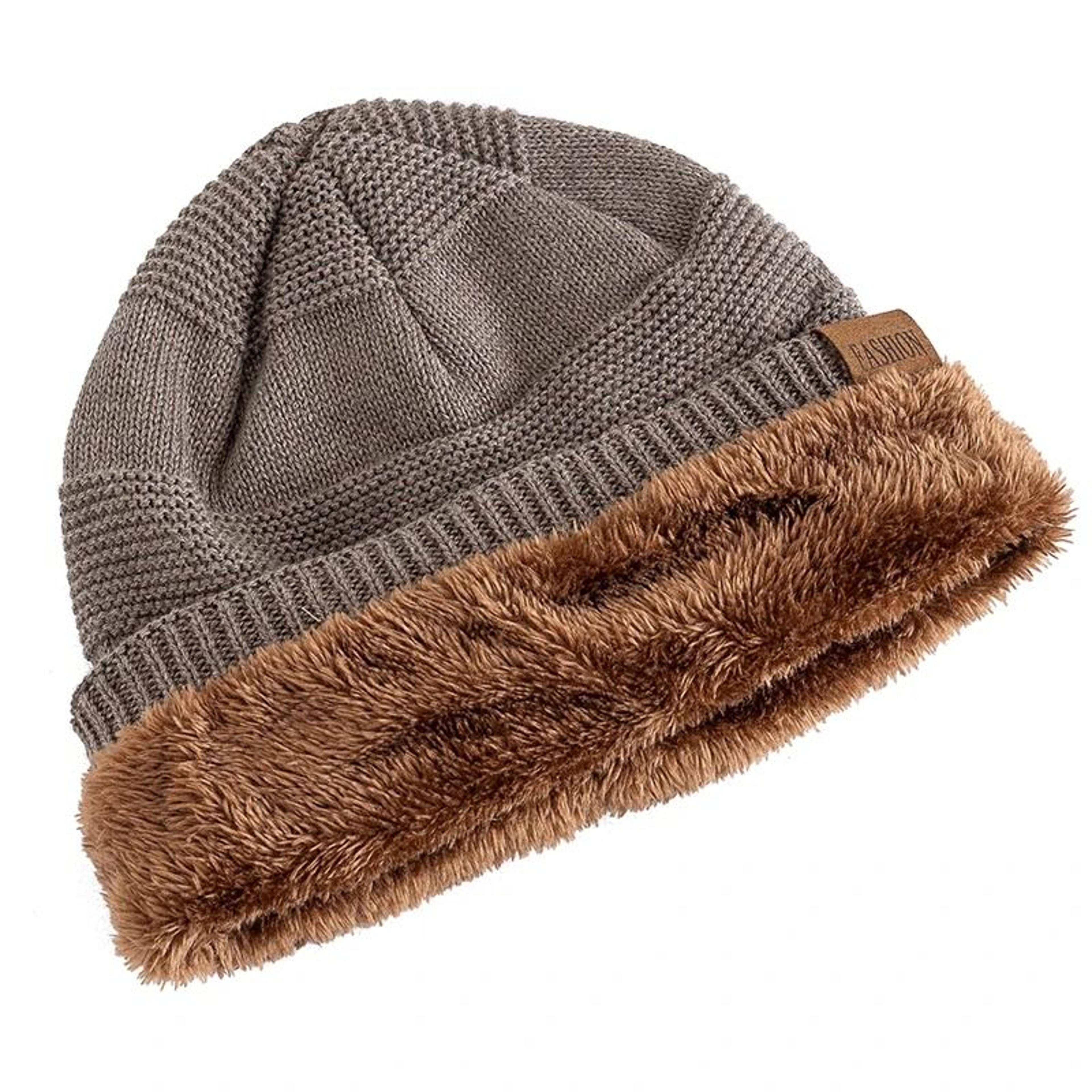 Unisex Slouchy Knit Winter Beanie Hat With Fur Lined Warm Interior 12