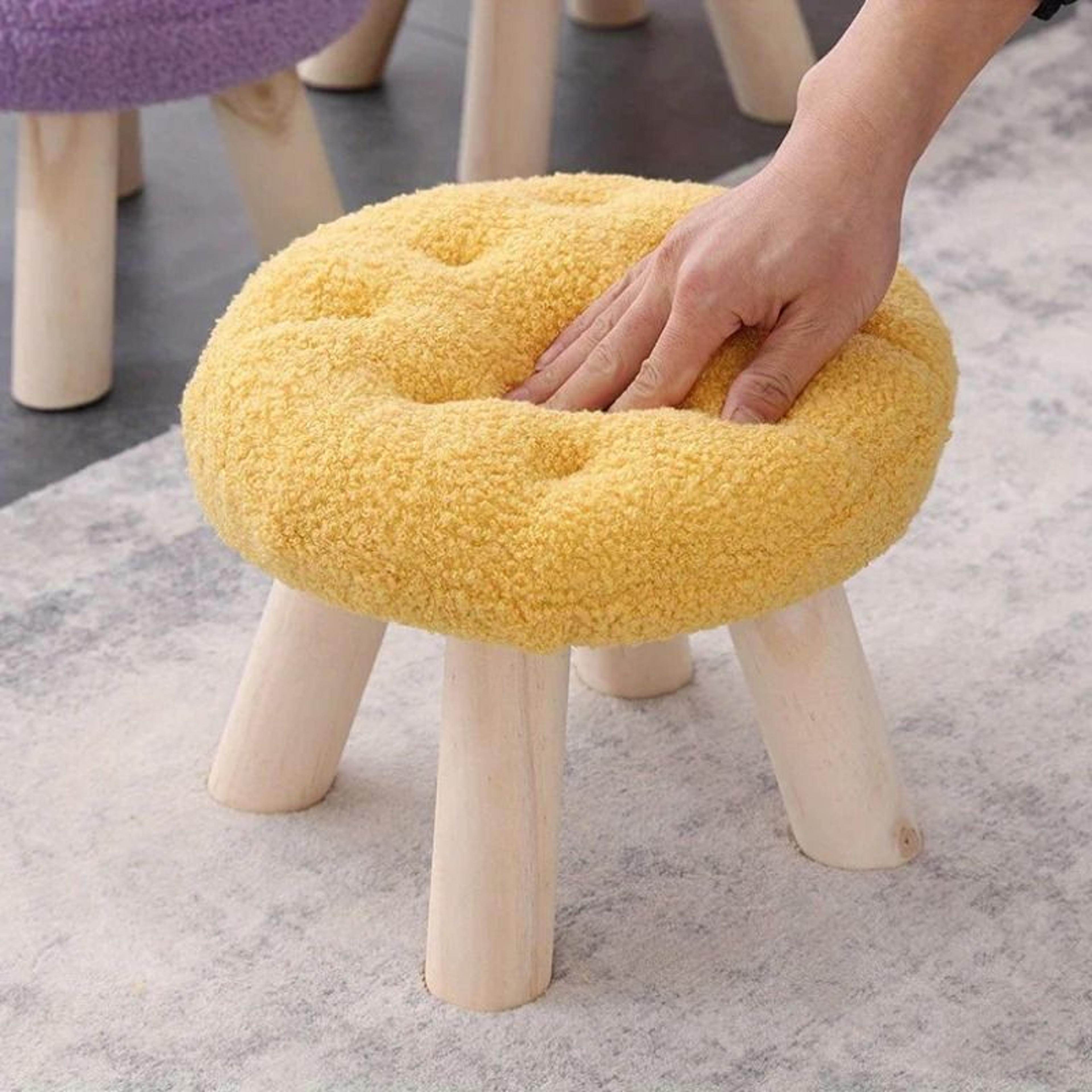 Round Upholstered Footstool Small Decorative Ottoman Shoe Changing Stool For Living Room 11