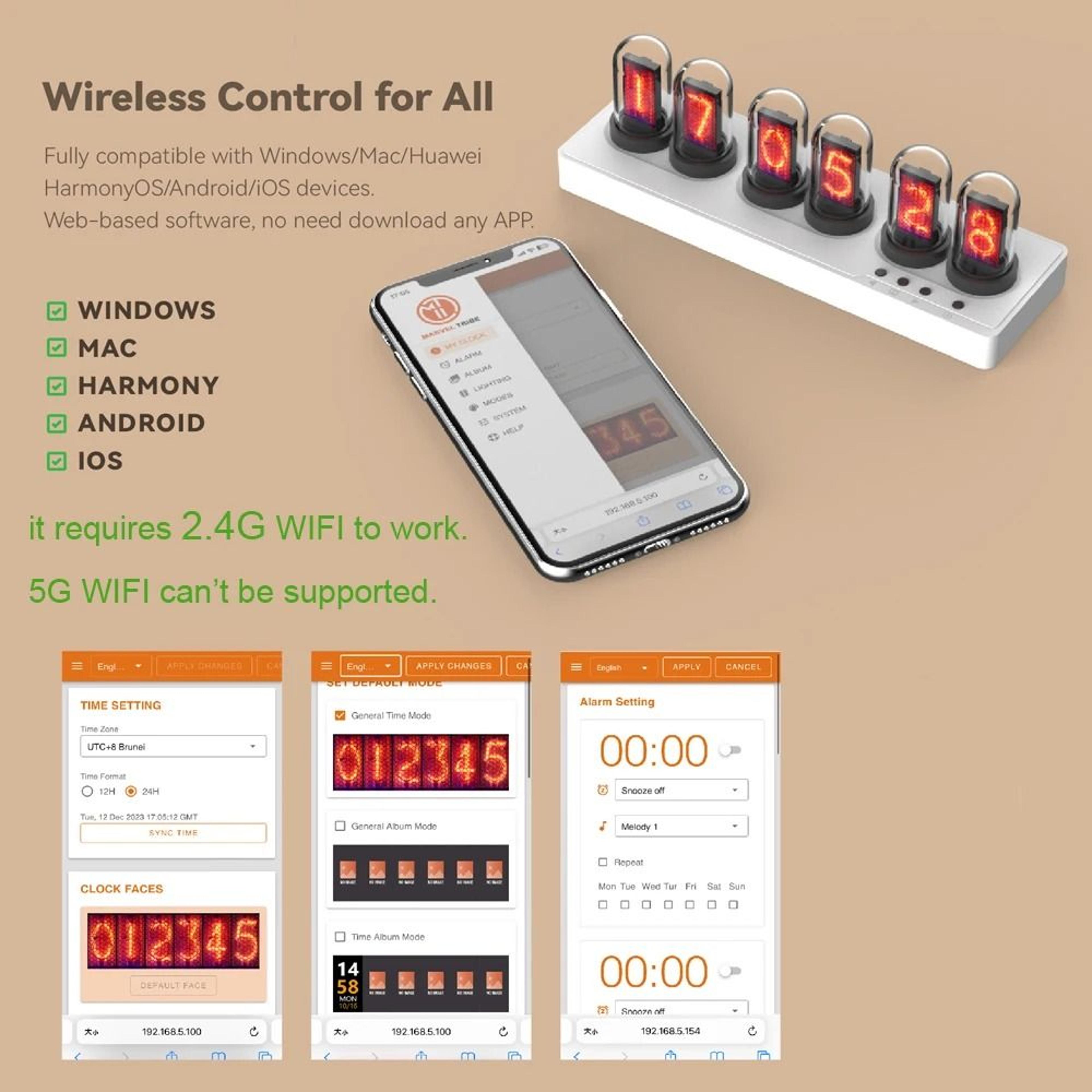 WiFi RGB Nixie Tube Alarm Clock Smart IPS Display Gaming Desk Clock 6