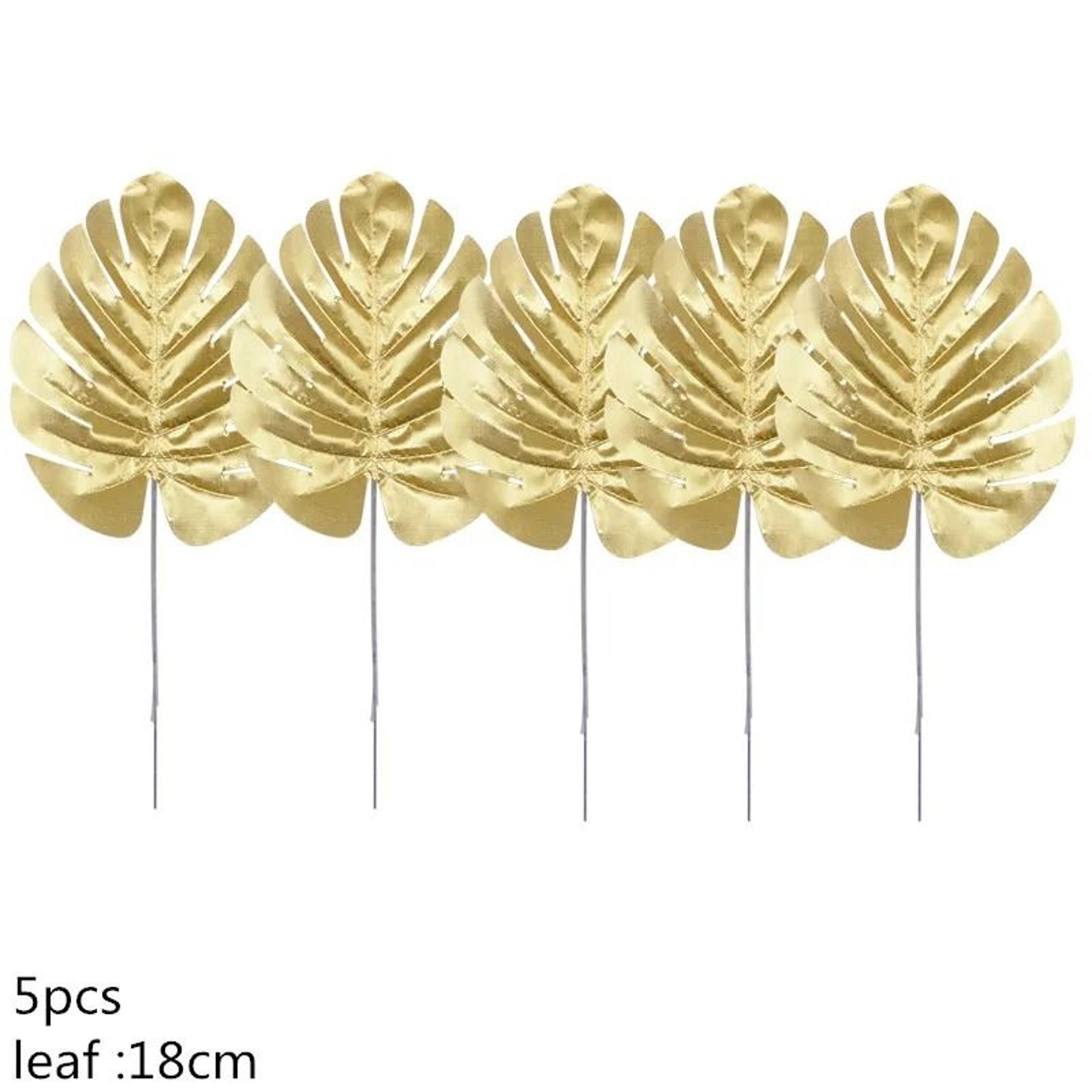 Artificial Palm Leaves Gold Tropical Decor Fake Silk Leaf Set 2
