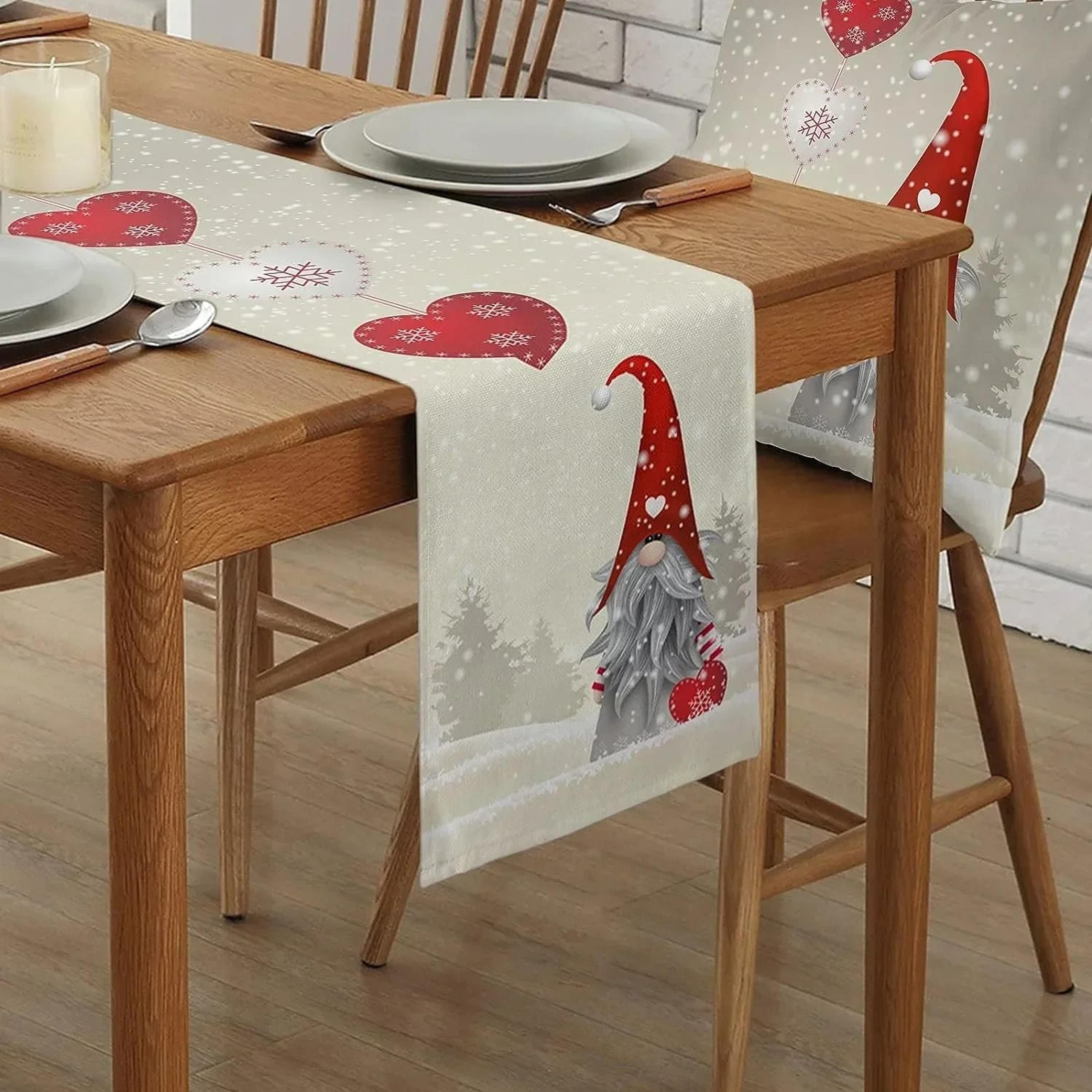 Christmas Gnome Table Runner Linen Holiday Snowflake Dining Table Decor 5