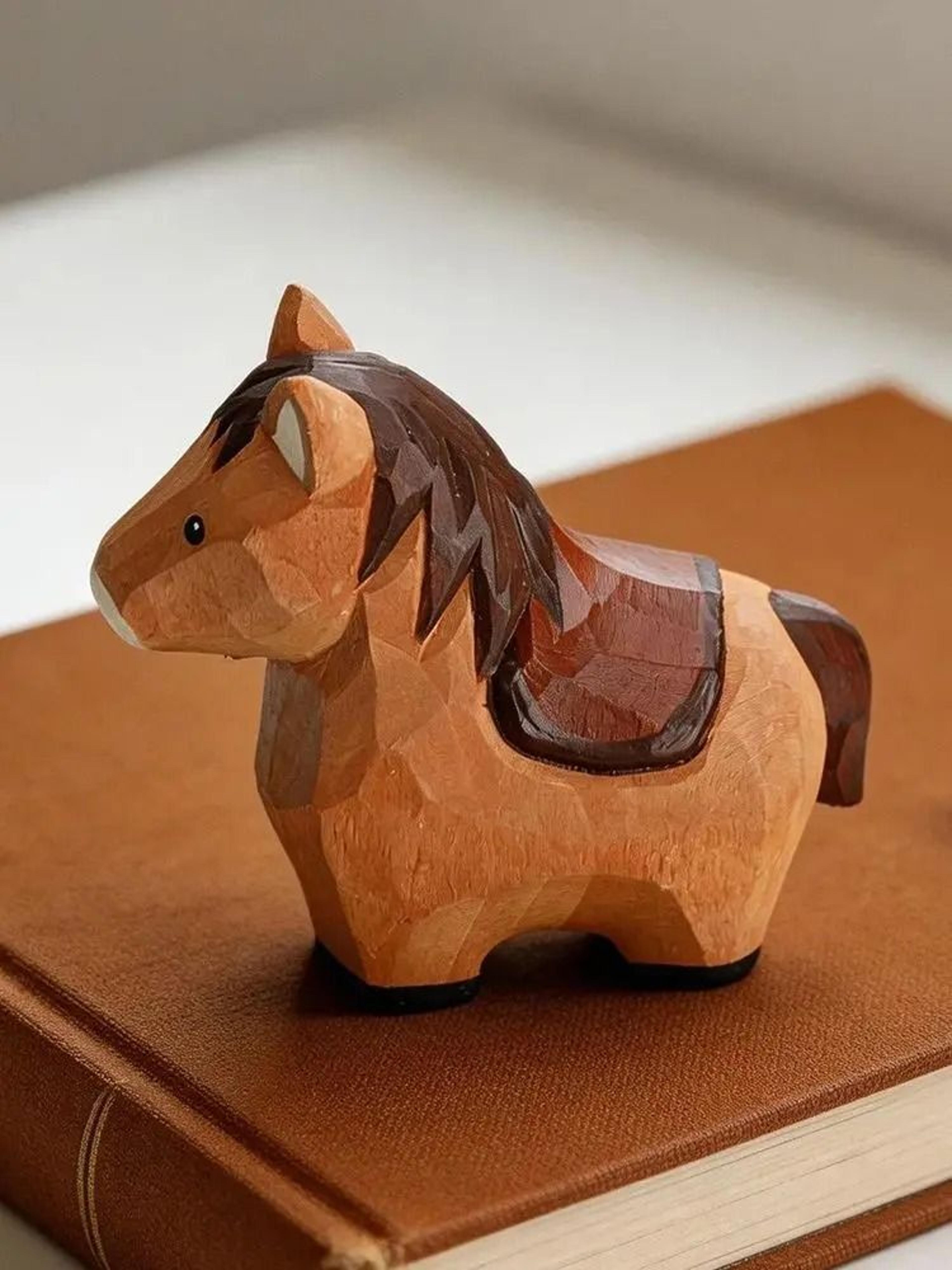 hand carved wooden horse figurine rustic animal desk decor ornament
