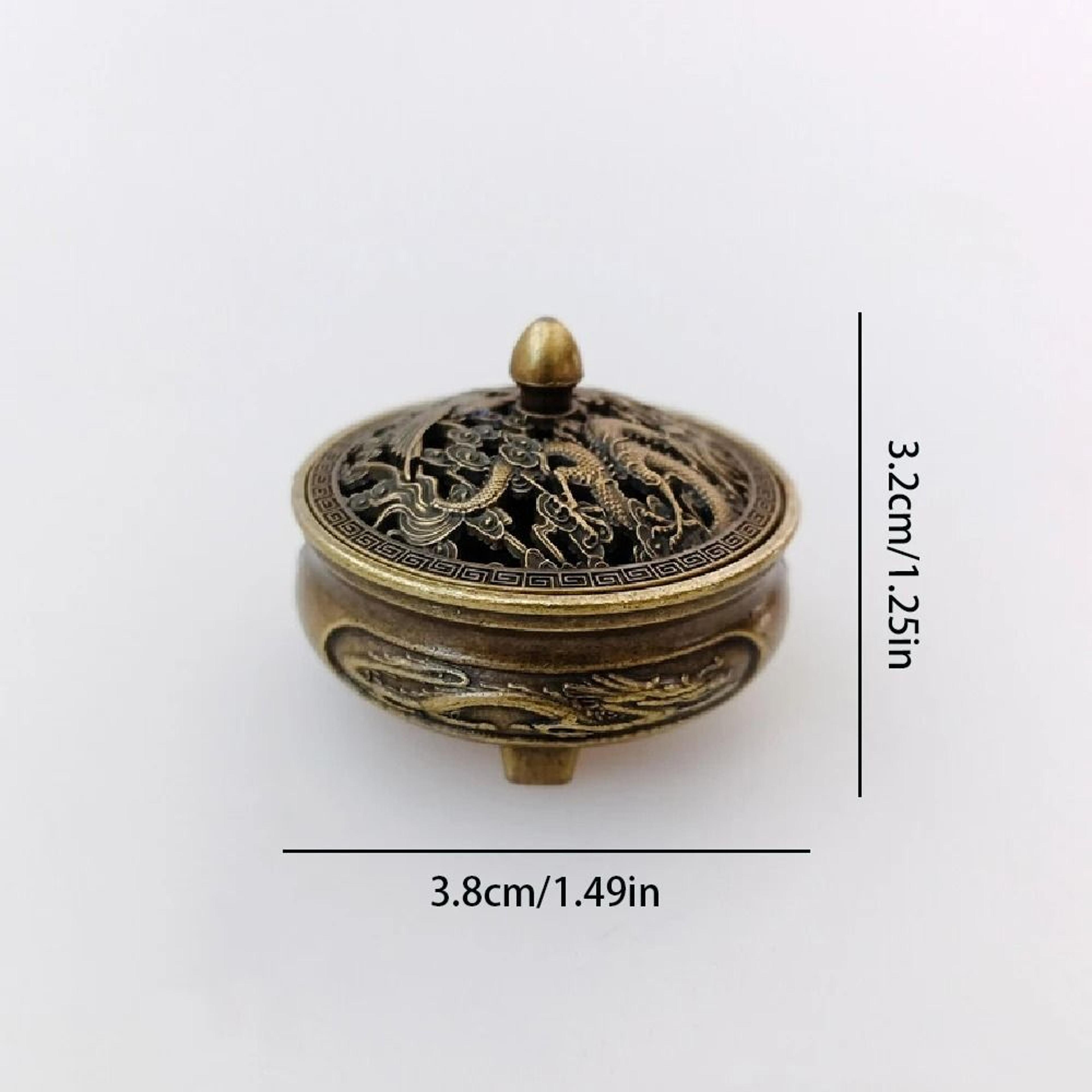 Antique Brass Incense Burner Mini Chinese Dragon Phoenix Holder 1