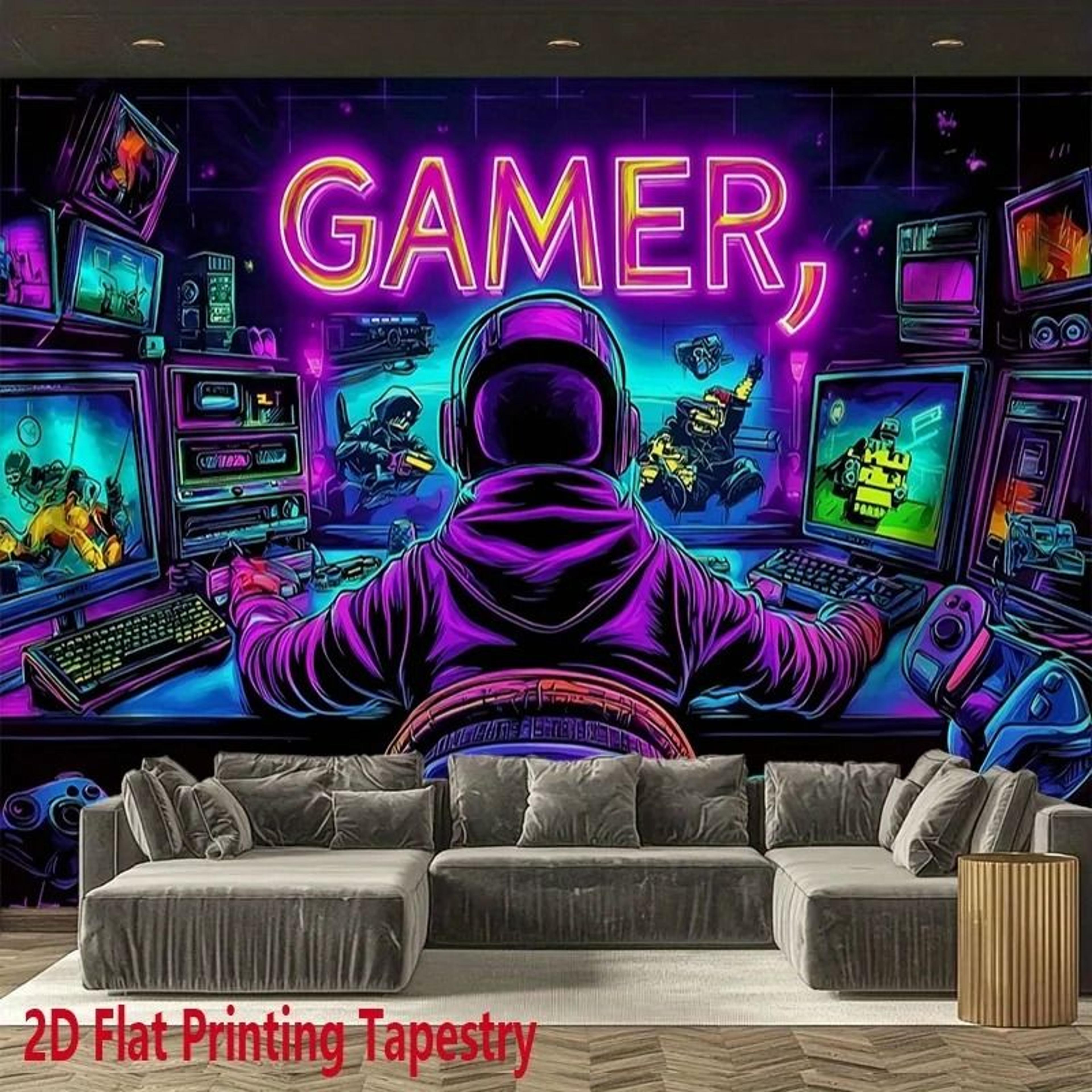 fluorescent gamer tapestry gaming room decor esports wall hanging