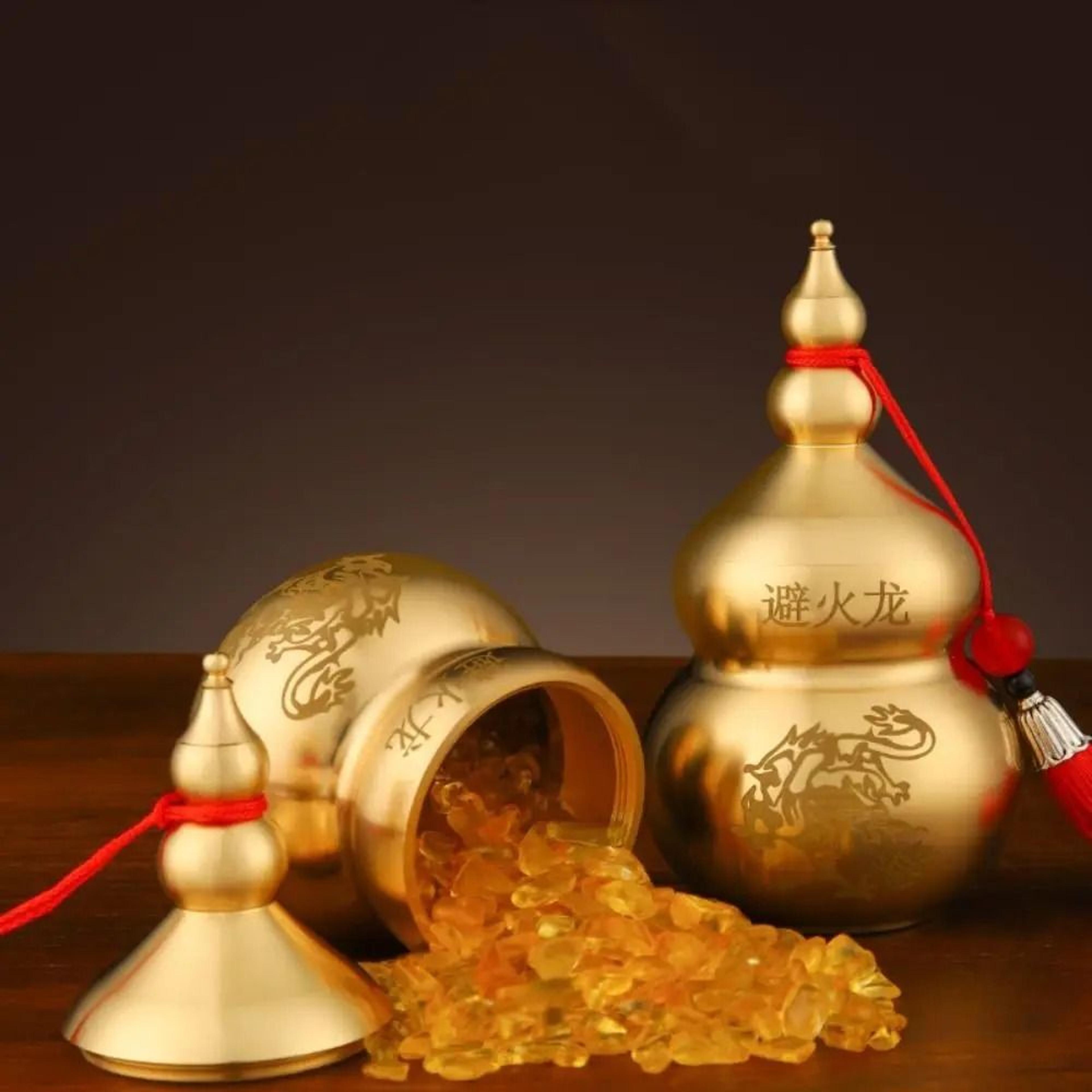 Feng Shui Brass Wu Lou Gourd Fortune Protection Home Decor 8