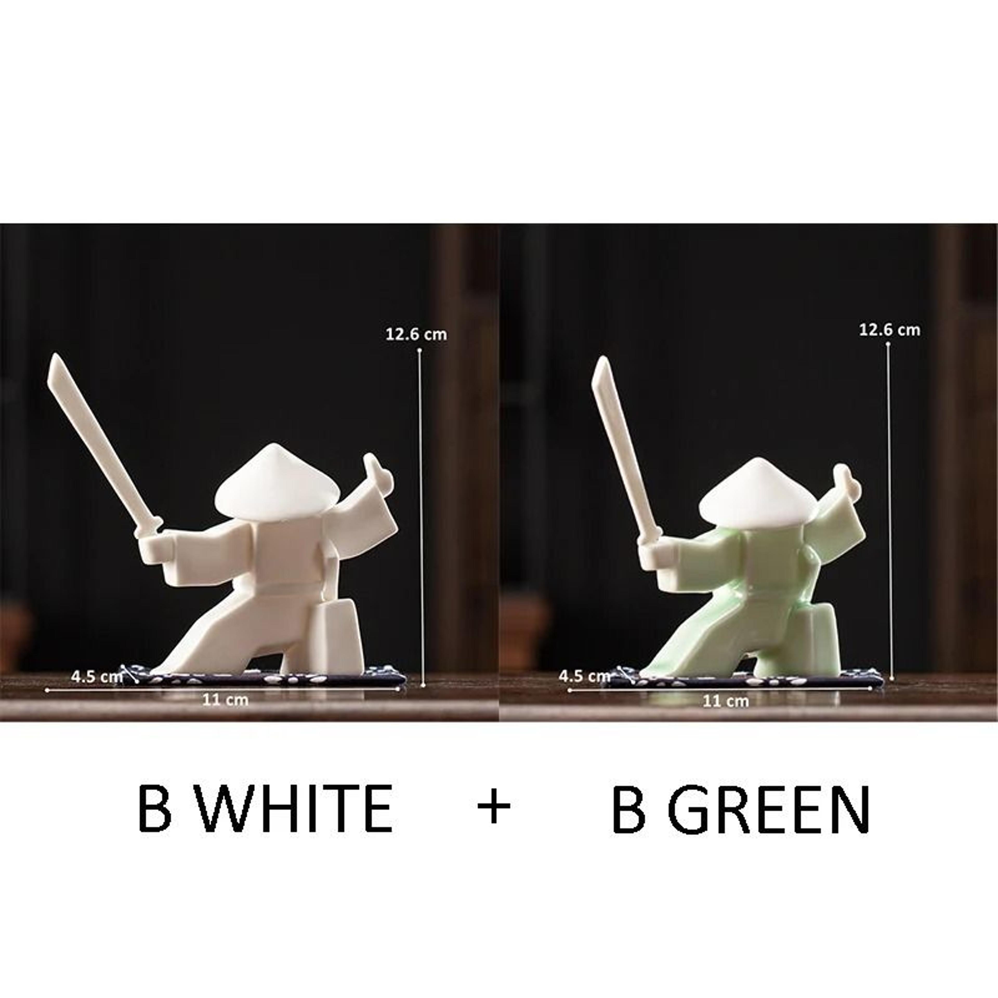 White Ceramic Samurai Figurine Geometric Oriental Warrior Decor 13