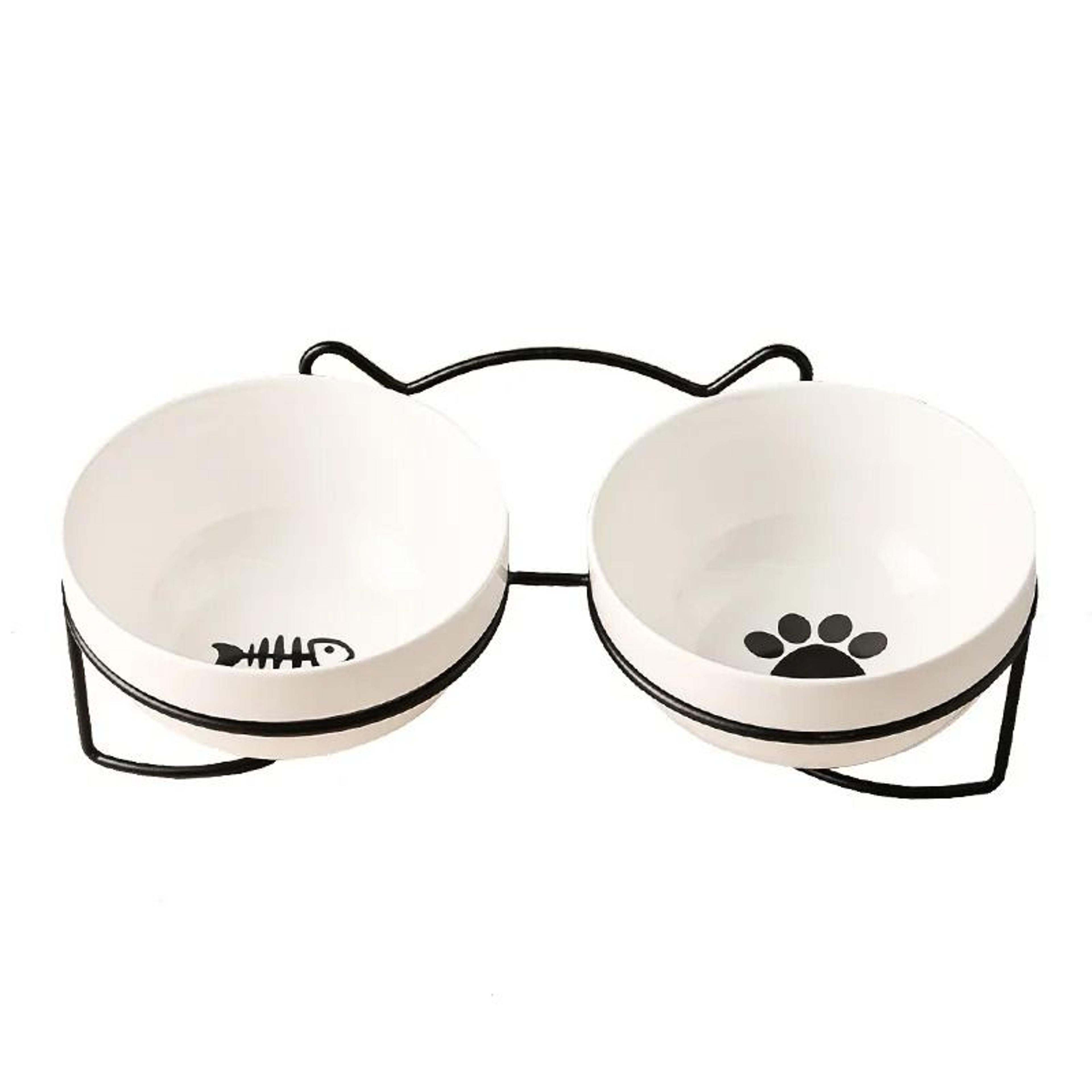 Ceramic Double Cat Bowl For Comfortable Food And Water Feeding 11