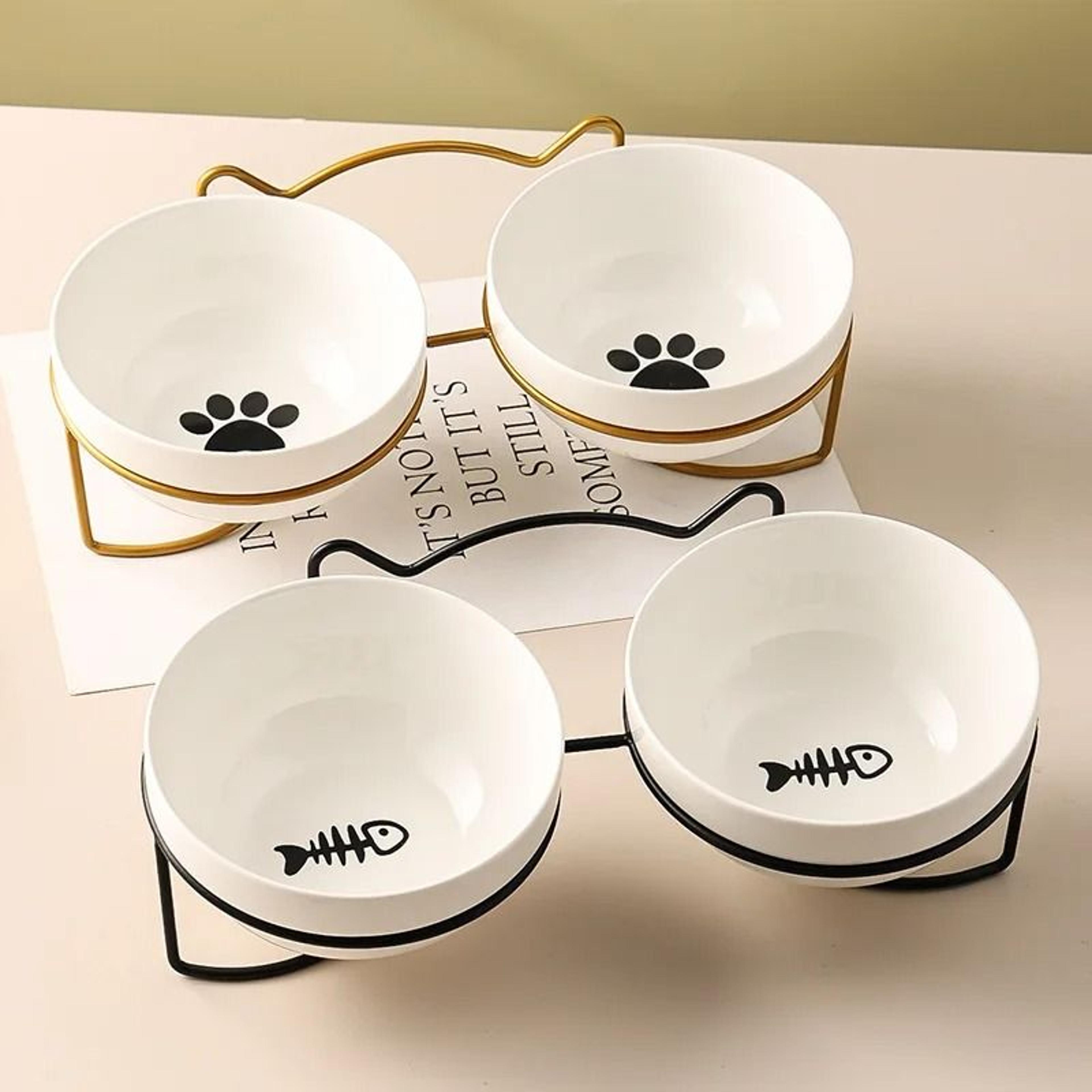 Ceramic Double Cat Bowl For Comfortable Food And Water Feeding 15