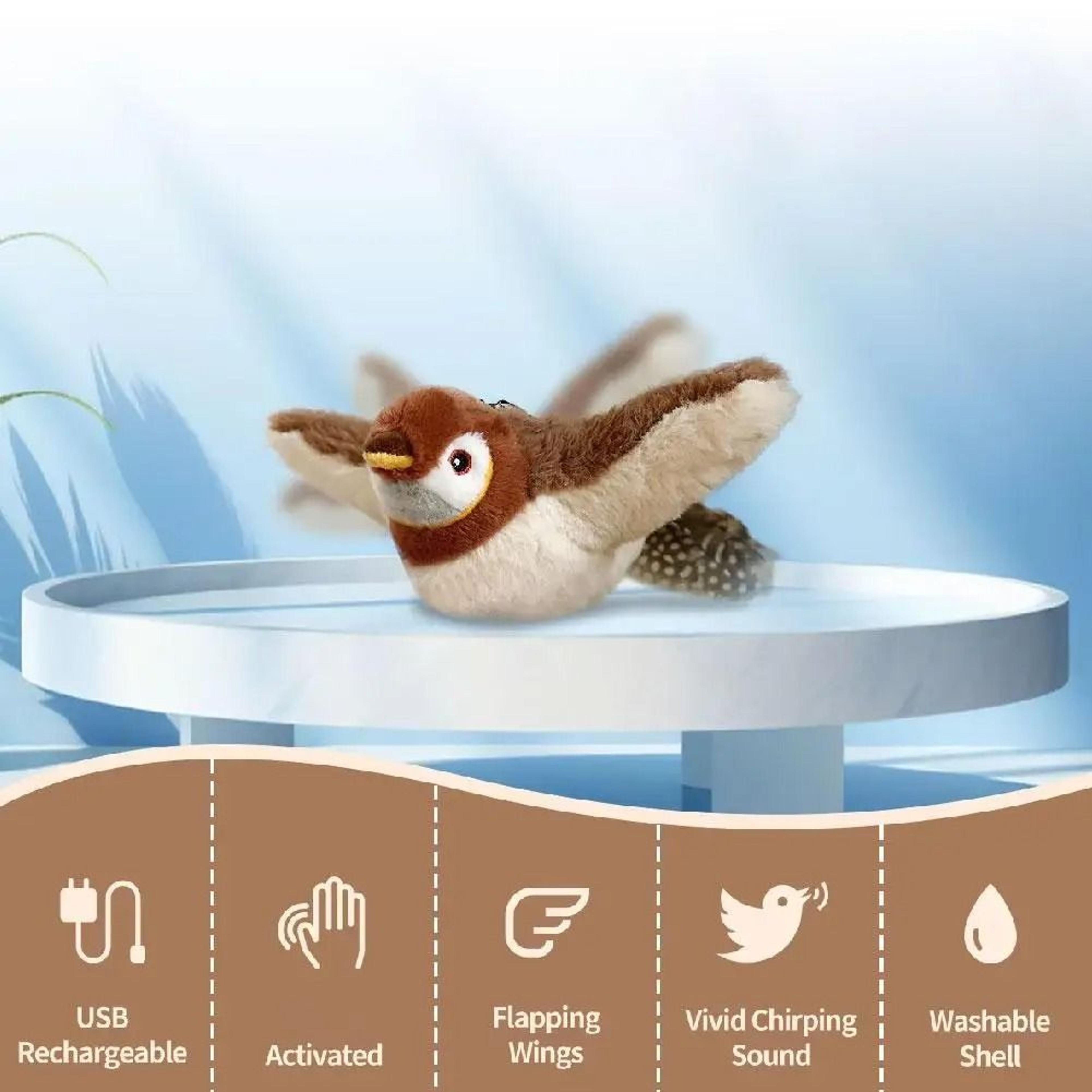 Rechargeable Chirping Bird Cat Toy With Flapping Wings And Catnip 7