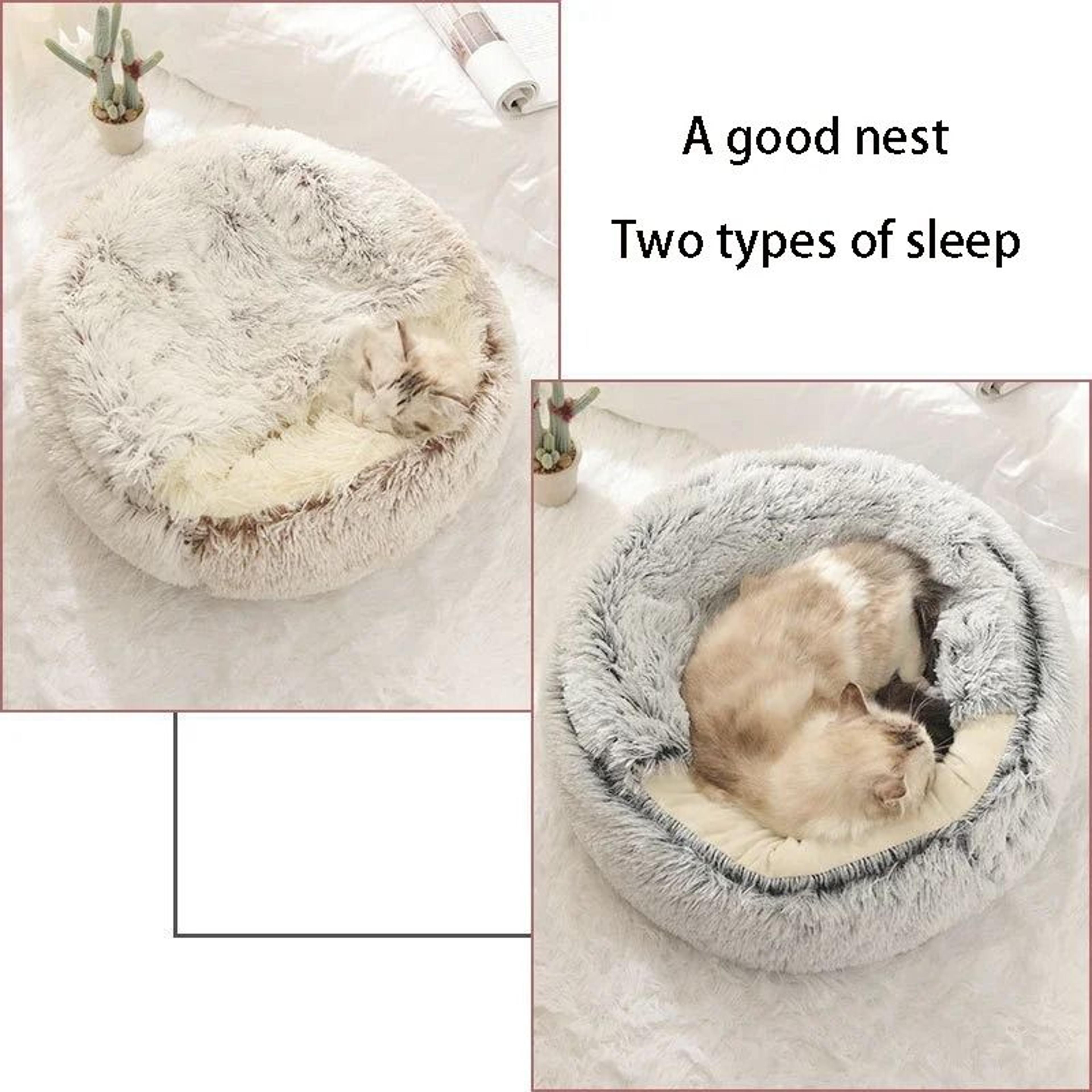 Soft Plush Round Cat Dog Bed With Cover For Warm Cozy Sleep 7