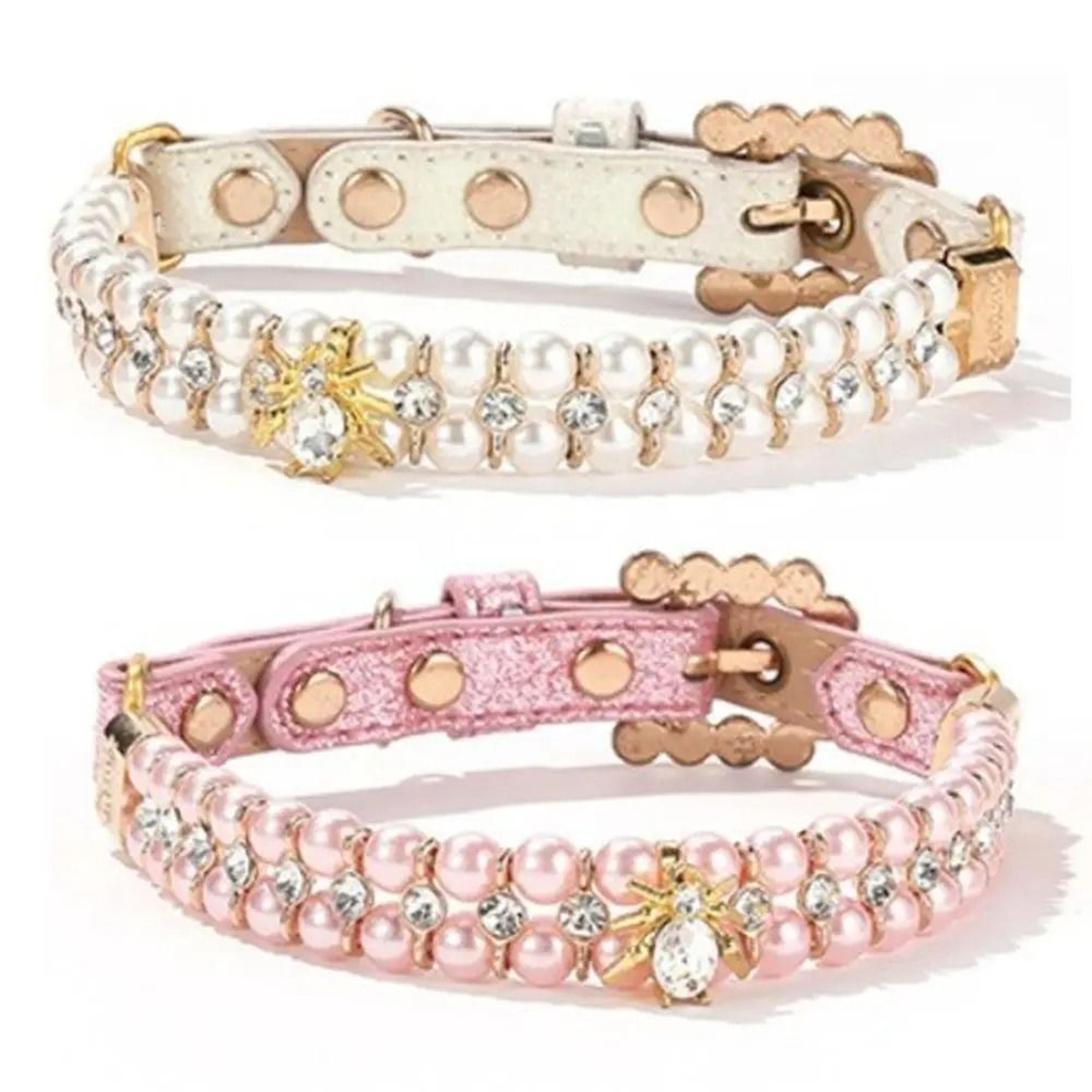 adjustable pearl rhinestone pet necklace collar for cats kittens and small dogs