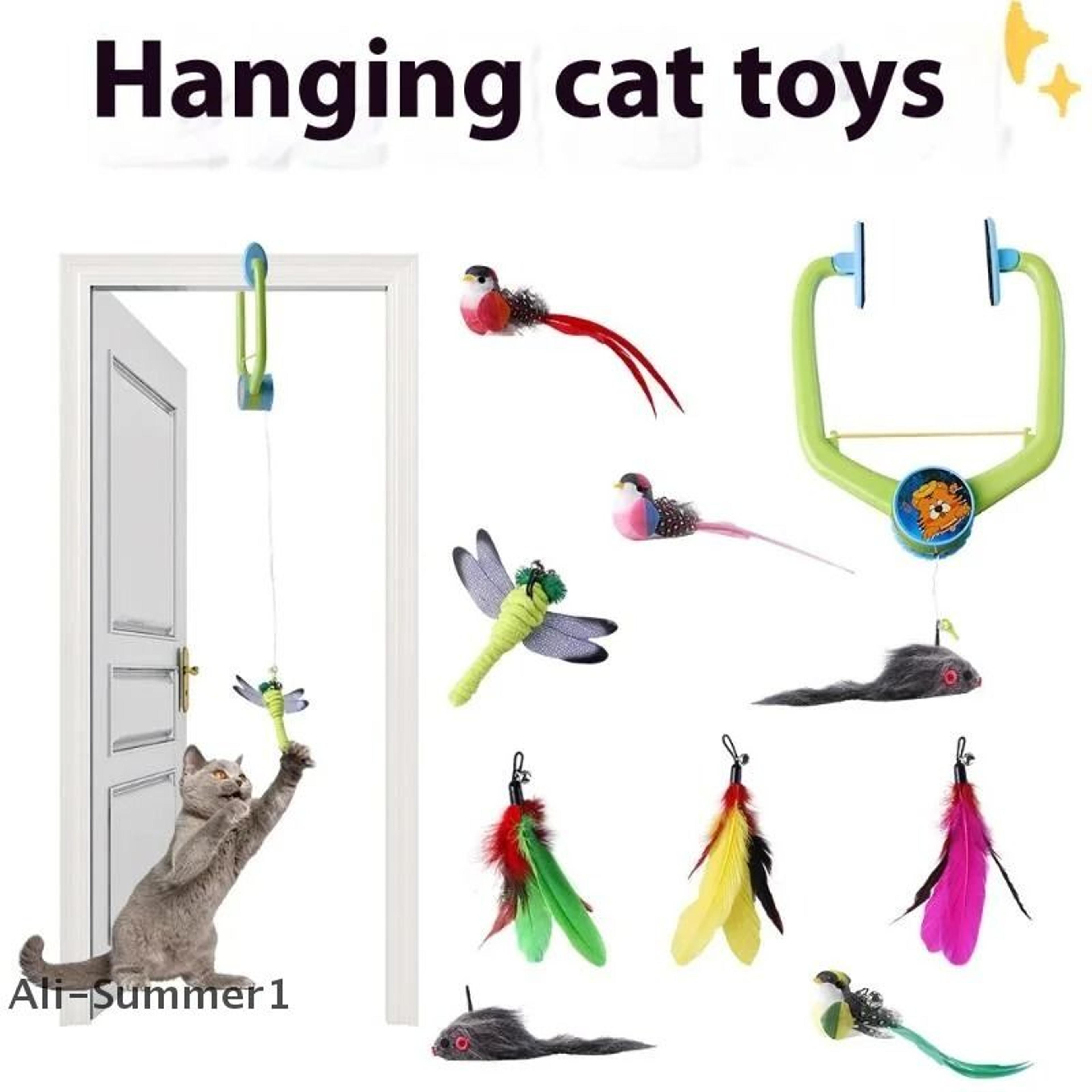 Interactive Door Hanging Cat Toy With Swinging Feathers And Replaceable Prey Attachments 14