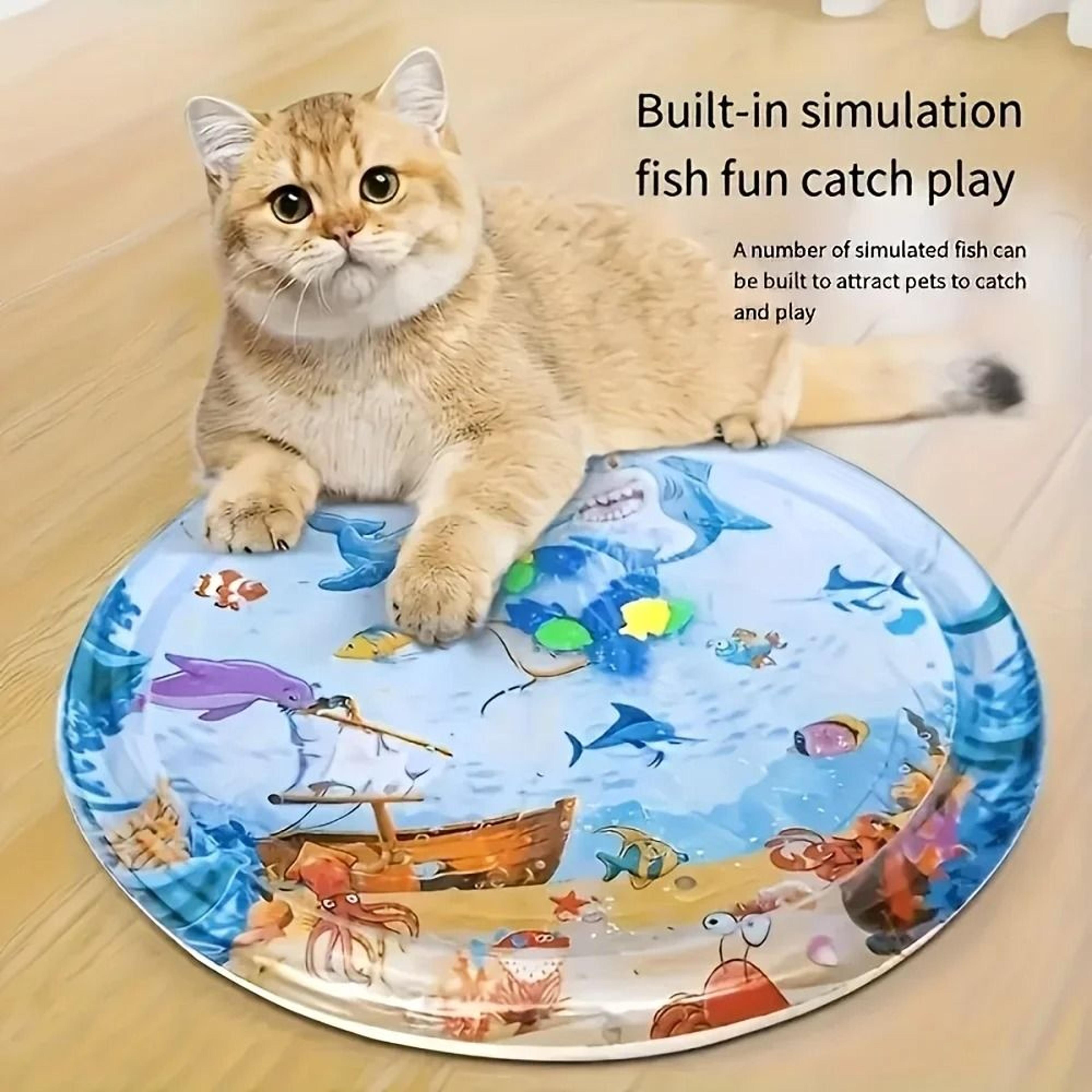Spill Proof Cat Water Mat With Floating Fish For Indoor Boredom Relief And Playtime Fun 6