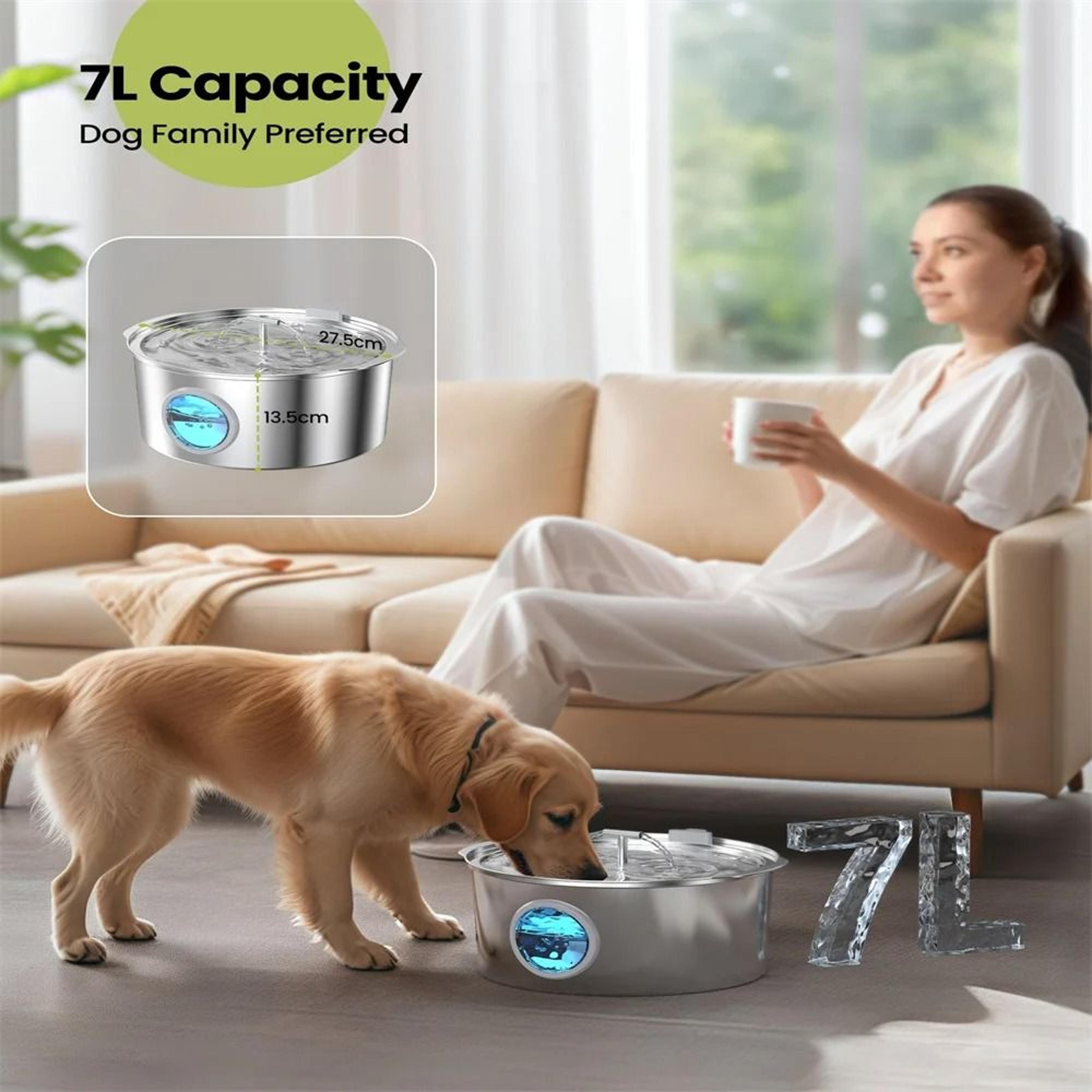 7L Stainless Steel Pet Water Fountain With Quiet Pump And Water Level Window 10