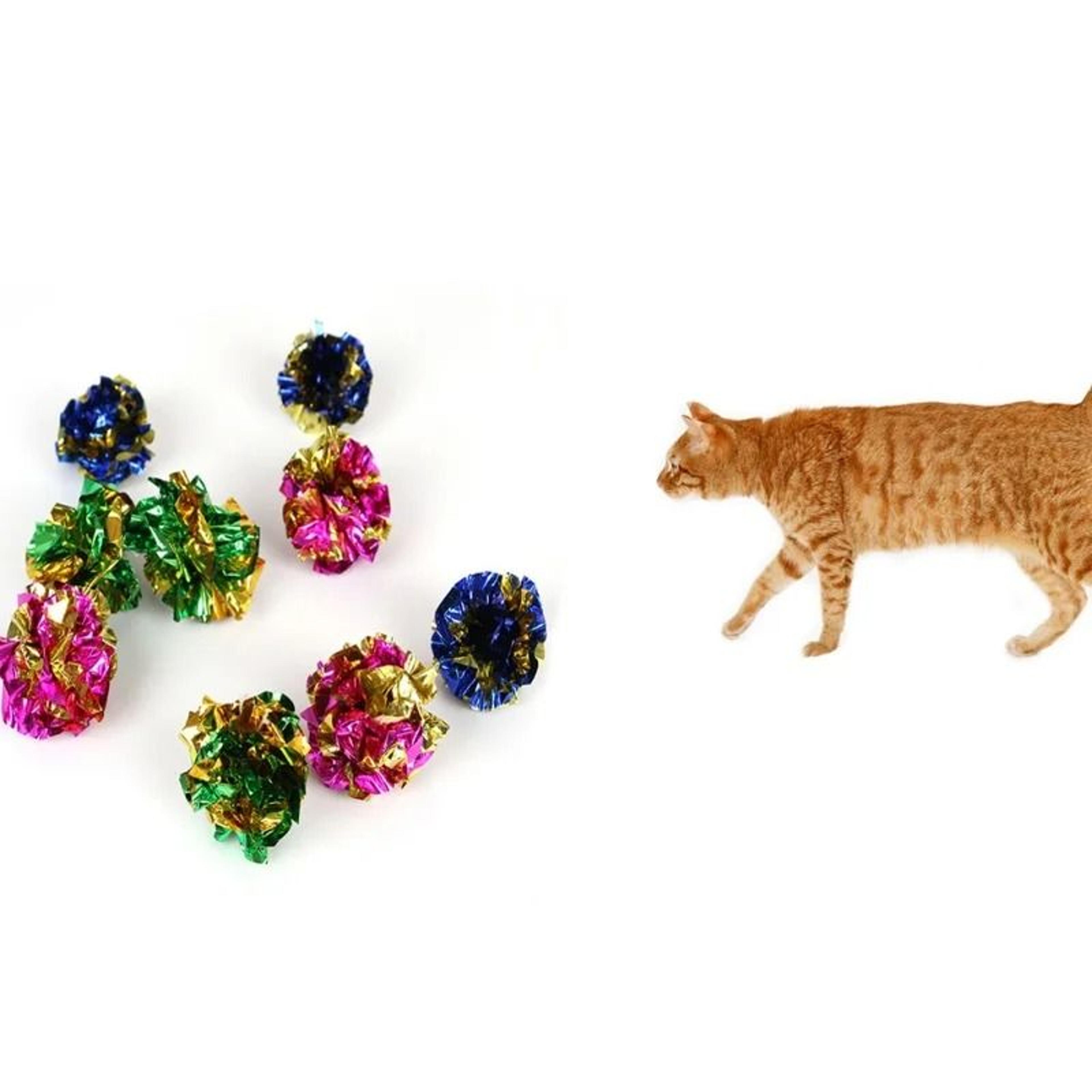 Colorful Crinkle Foil Cat Balls Twelve Pack Mylar Sound Toys For Kittens And Indoor Cats 1