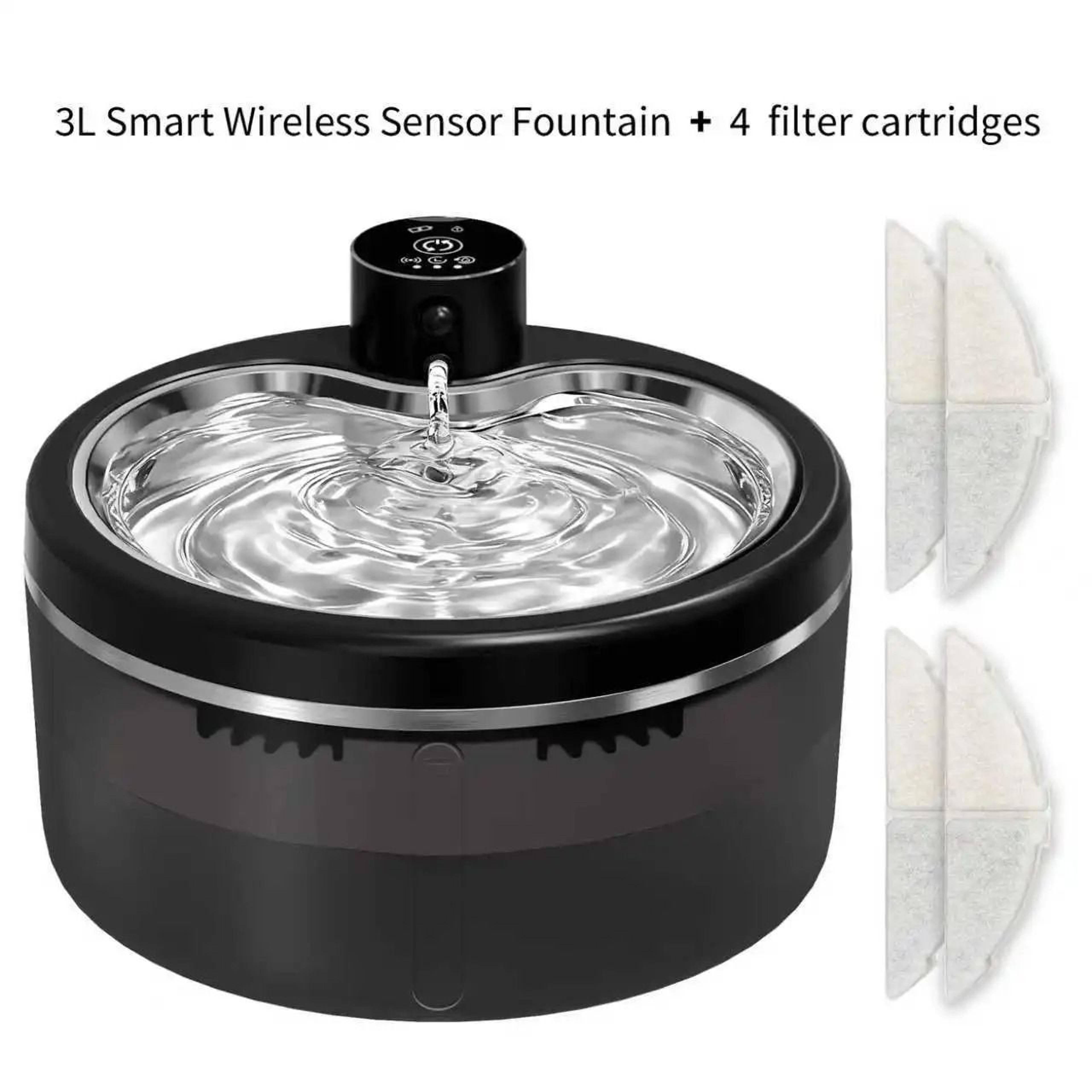 Wireless Cat Water Fountain 3L Smart Sensor Stainless Steel Pet Drinking Dispenser 3