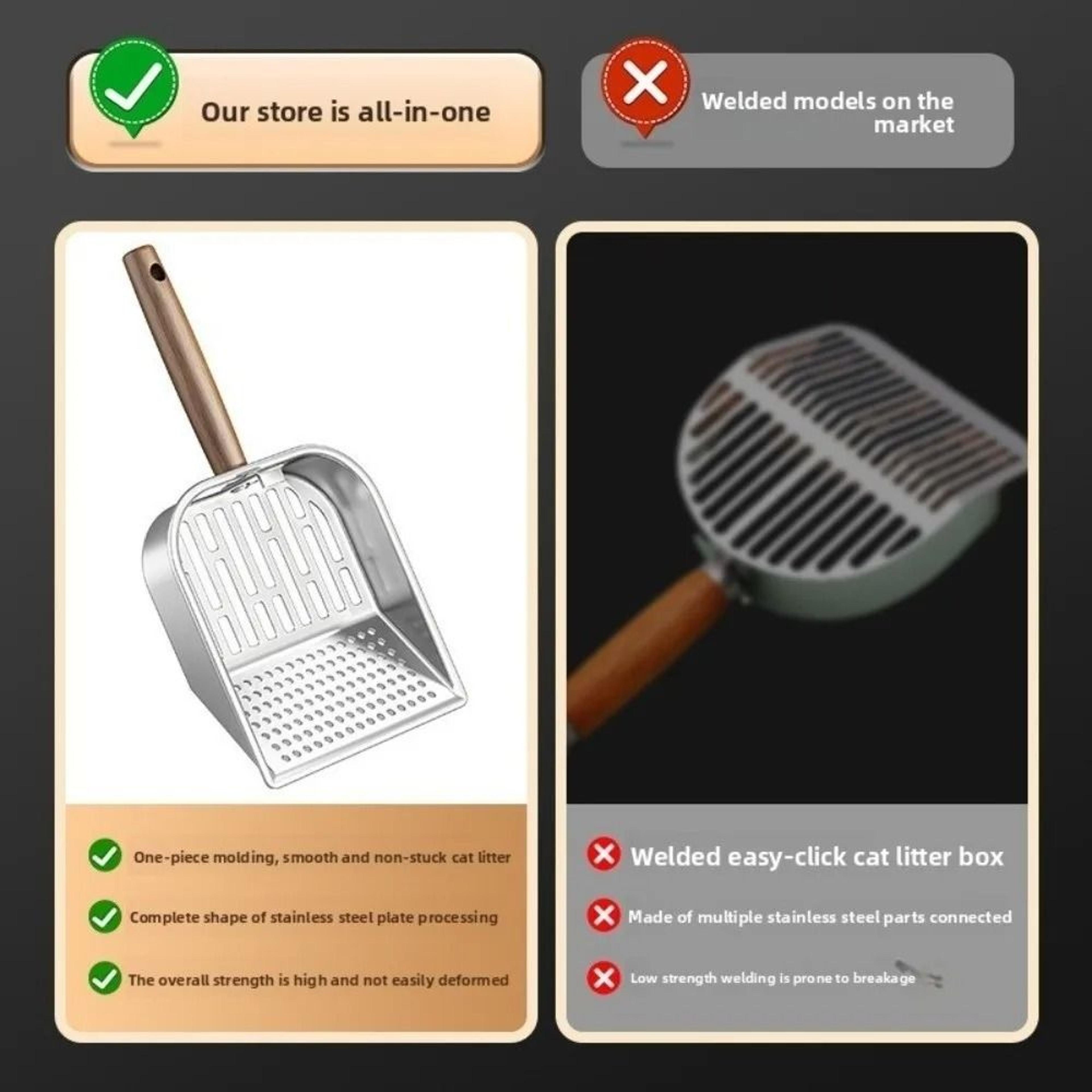 Stainless Steel Cat Litter Scoop With Wooden Handle For Easy Waste Removal 7