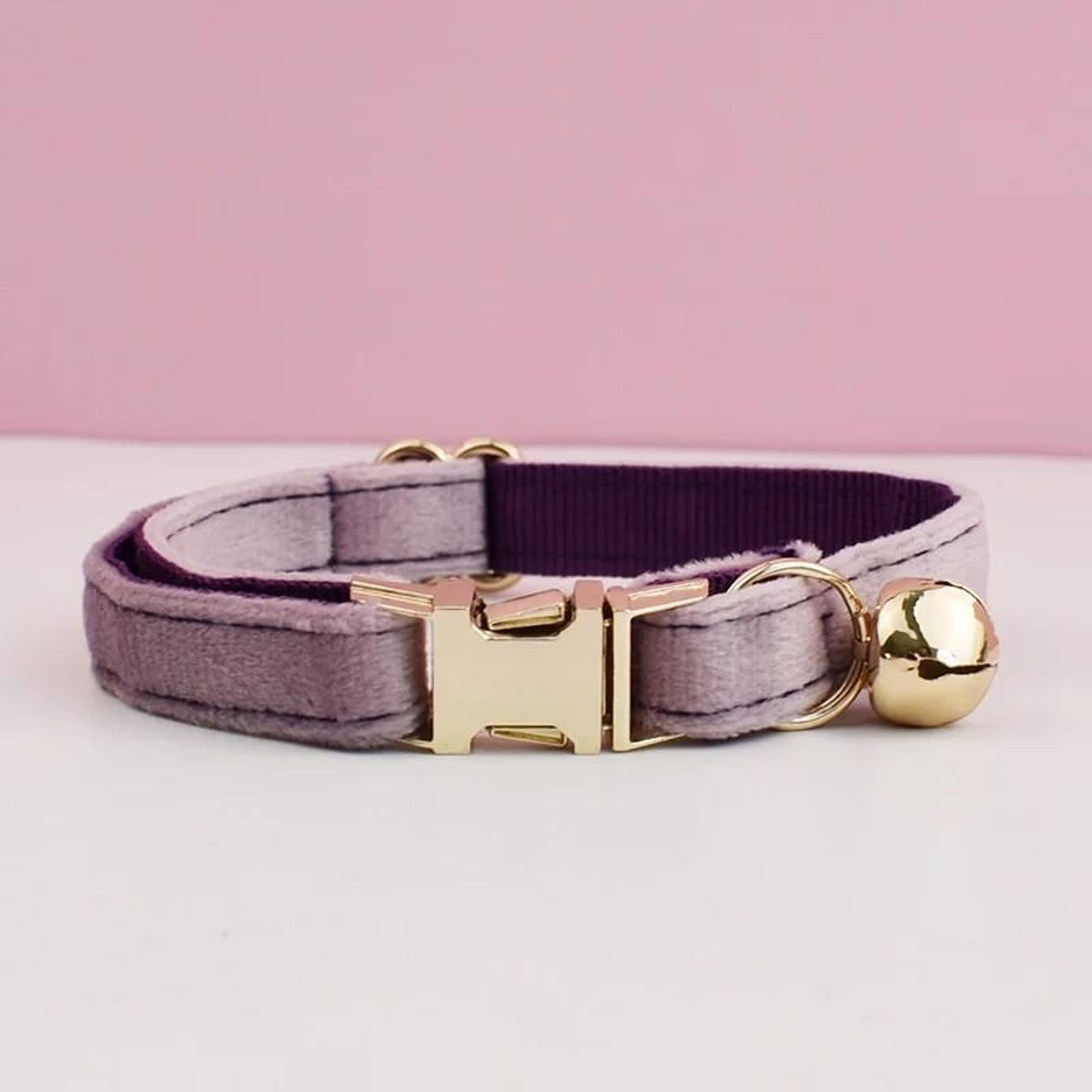 Personalized Velvet Cat Collar With Name Plate Bell And Bow Tie 2