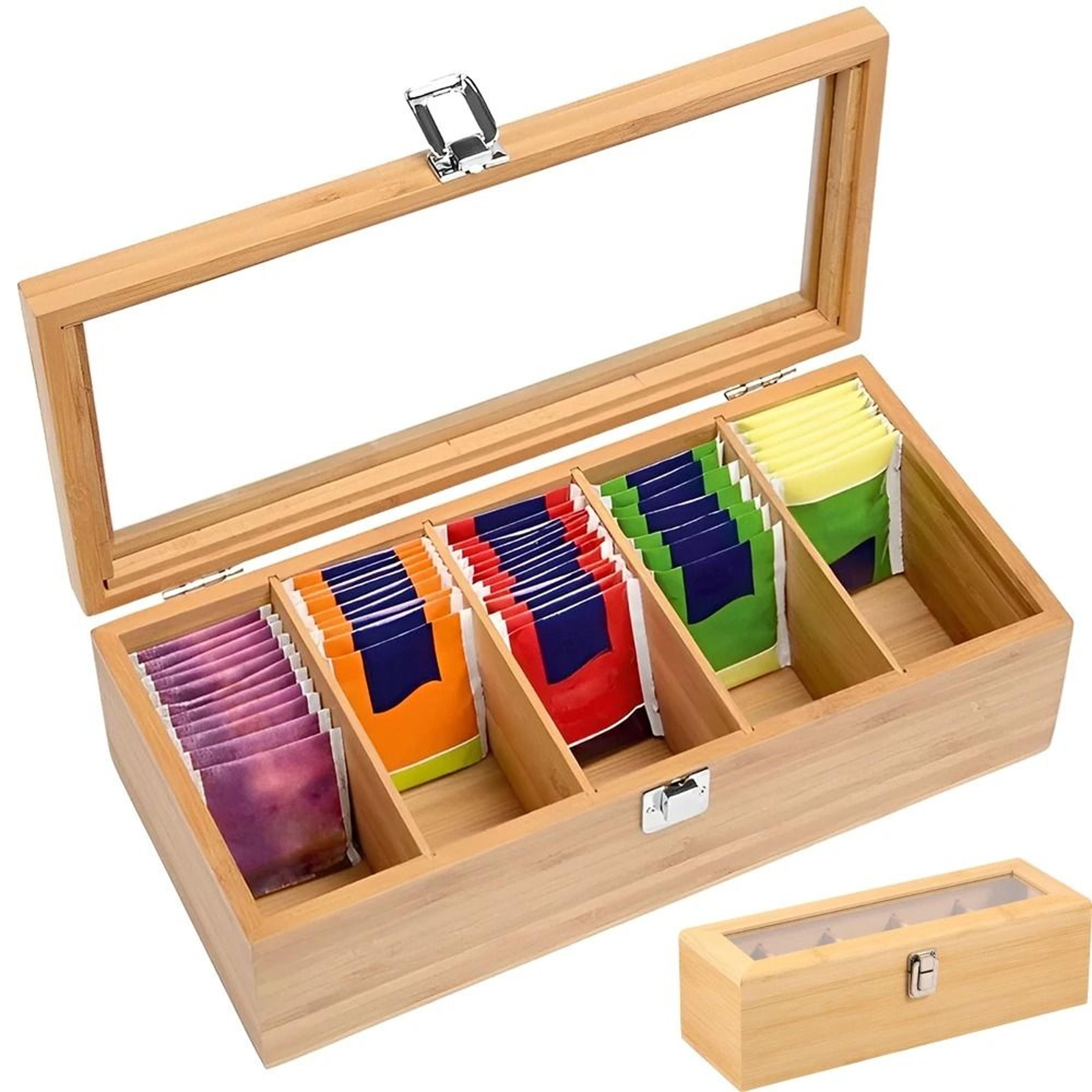 bamboo tea bag organizer box with compartments