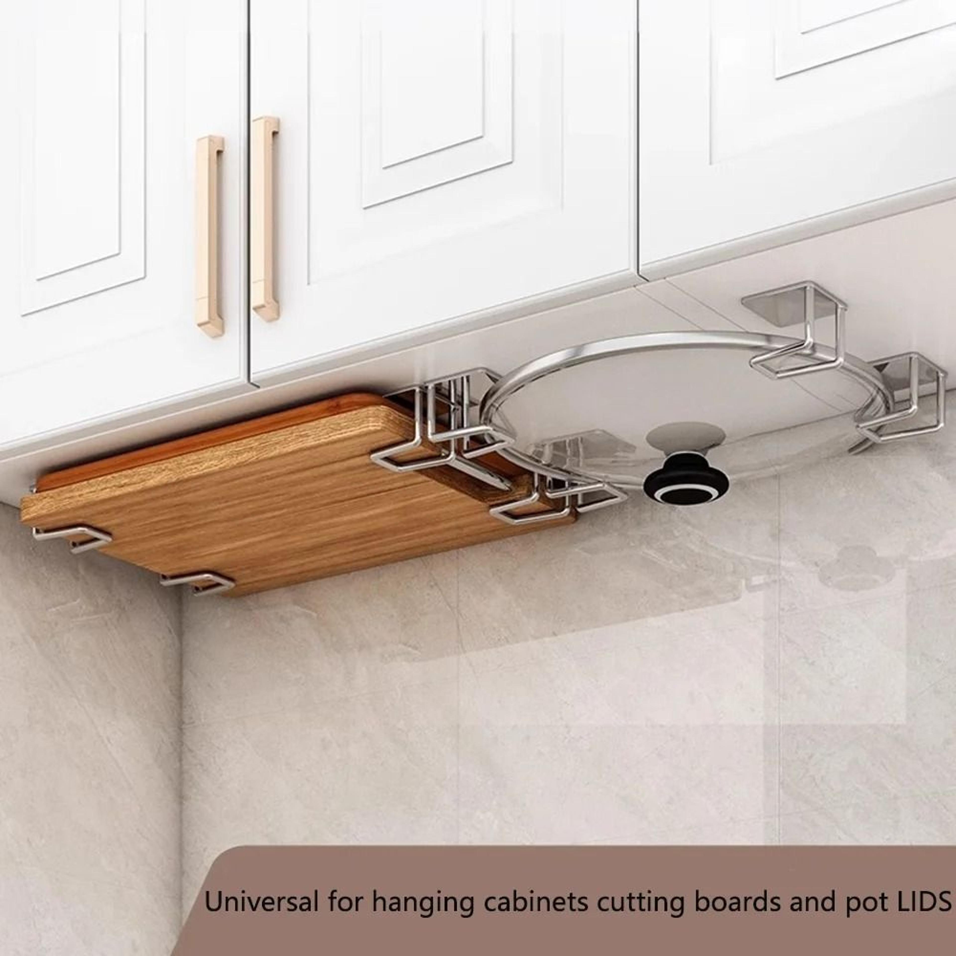 no drill pot lid holder and chopping board rack