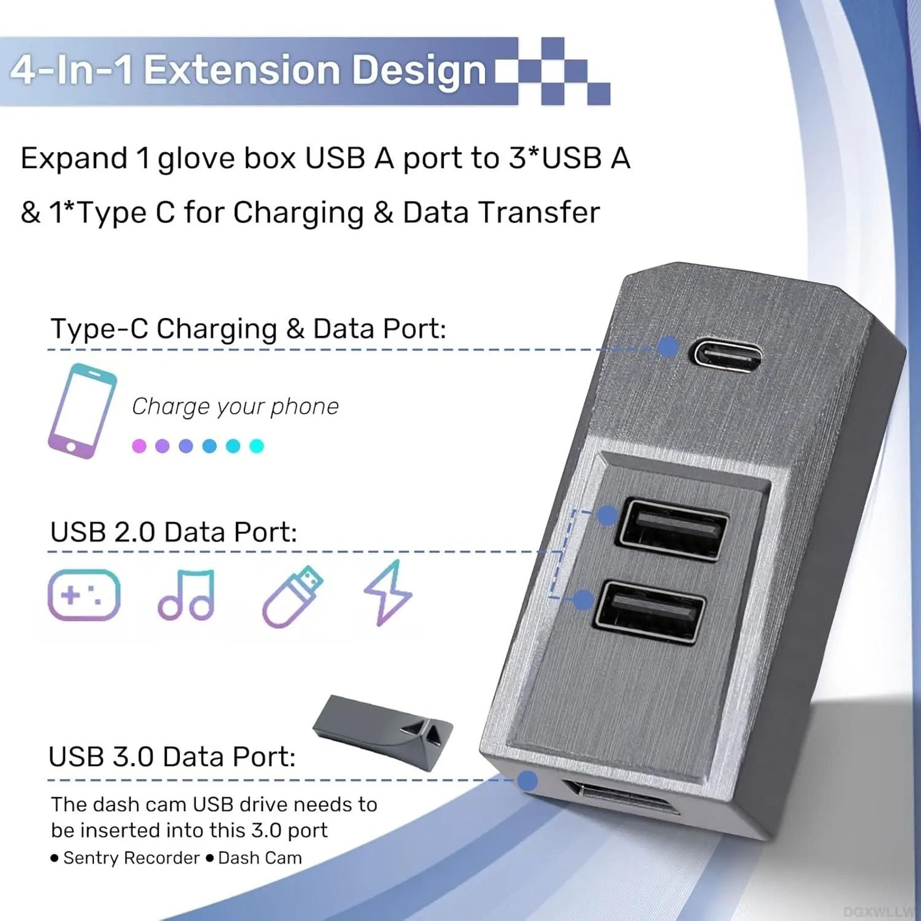 4 Port Tesla Glove Box USB Hub For Highland Juniper 4