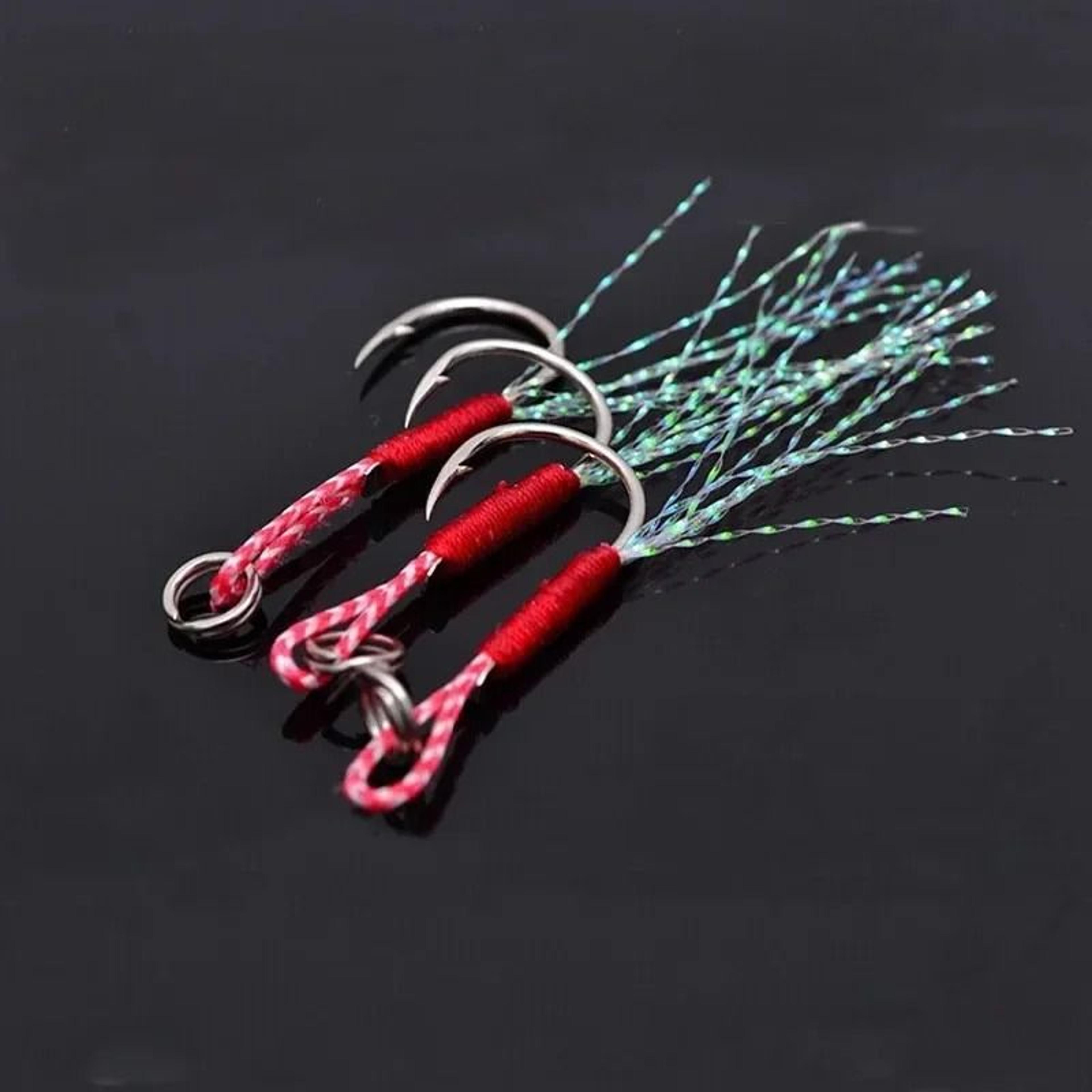 High Carbon Steel Slow Jigging Assist Hooks With Feather Thread 10 Piece Set 2