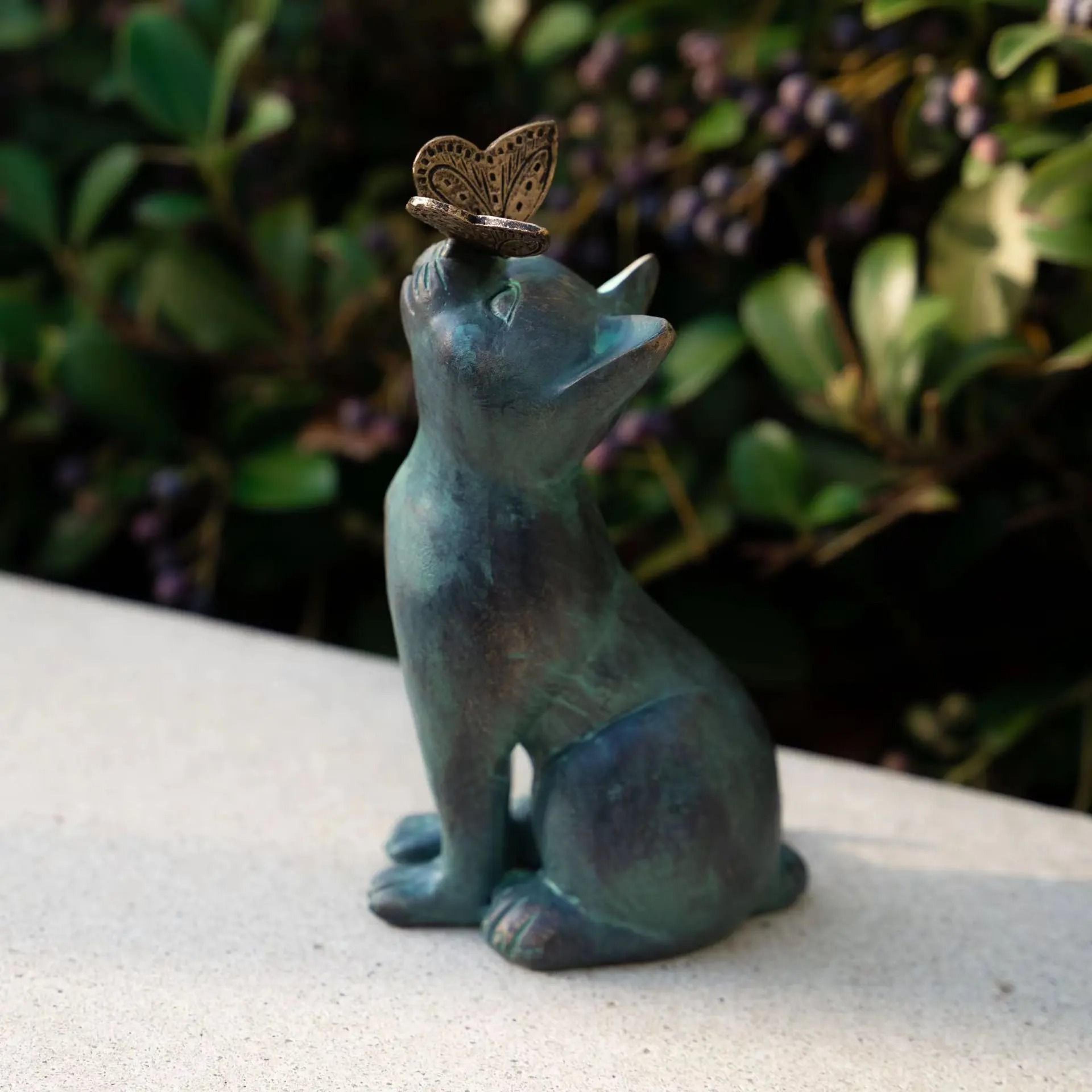 Whimsical Cat And Butterfly Garden Statue 4