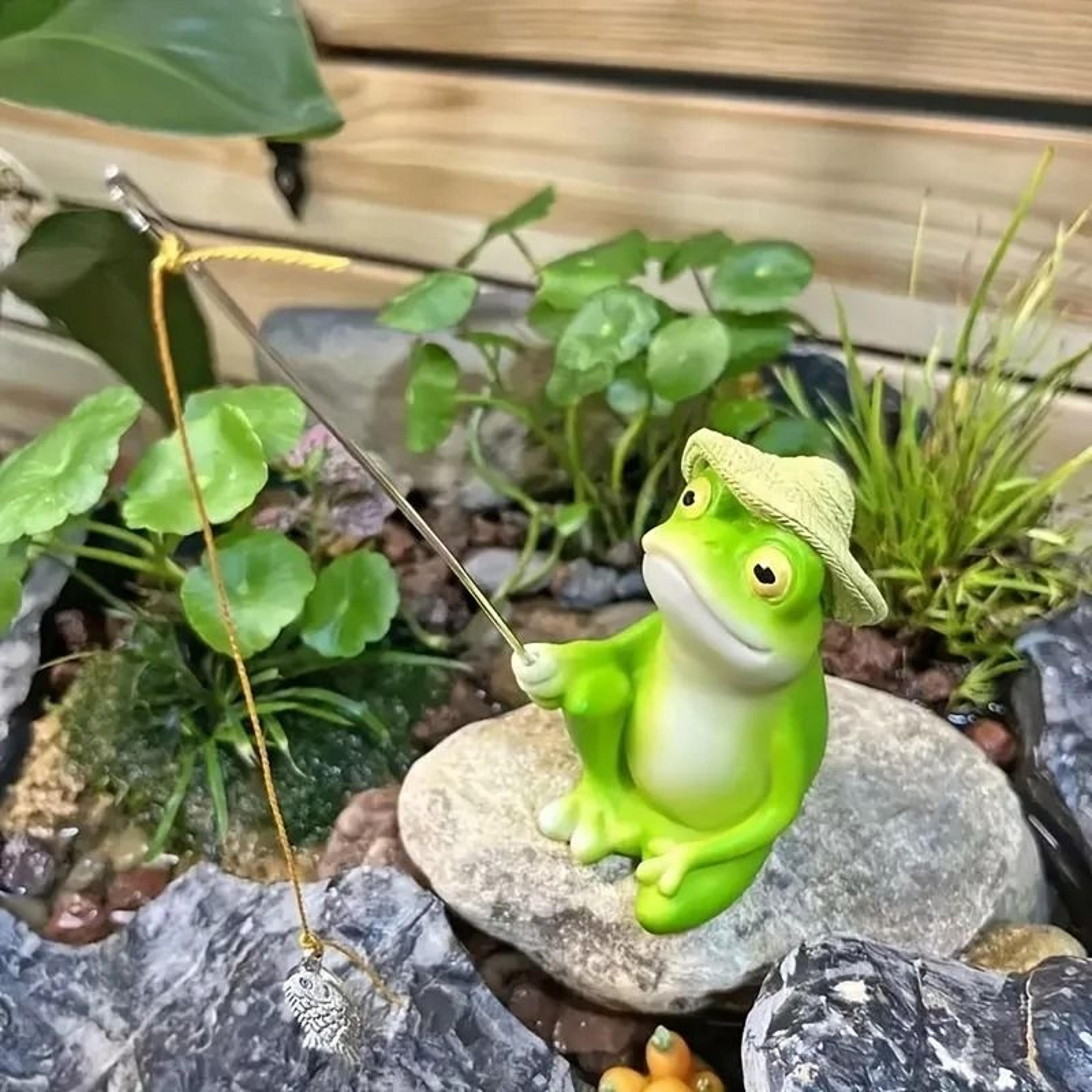 Cute Resin Fishing Frog Garden Statue For Pond Patio Home Outdoor Decor 5