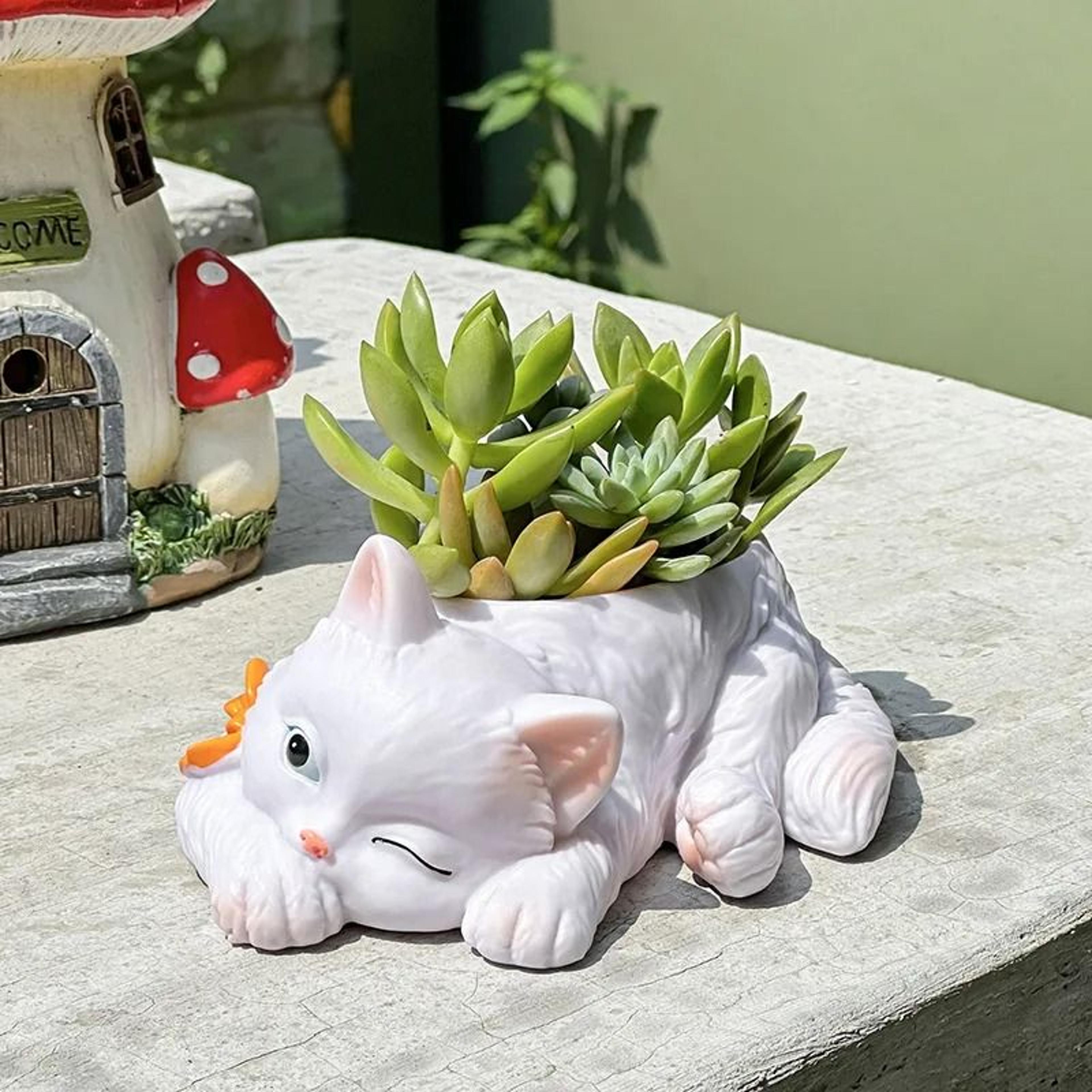 Cute Cat Resin Succulent Planter For Desktop Home Office Garden Decoration Display 1