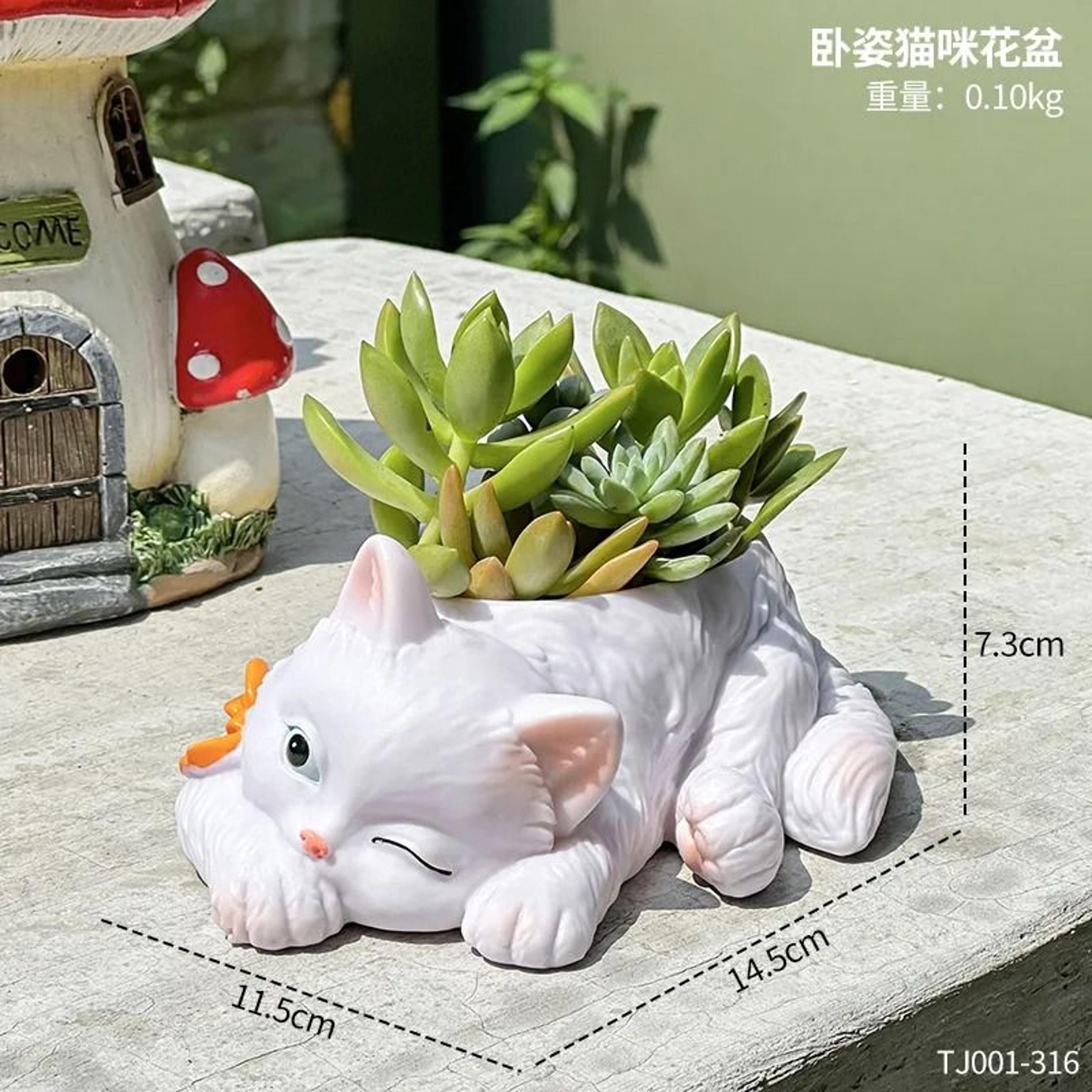 Cute Cat Resin Succulent Planter For Desktop Home Office Garden Decoration Display 5