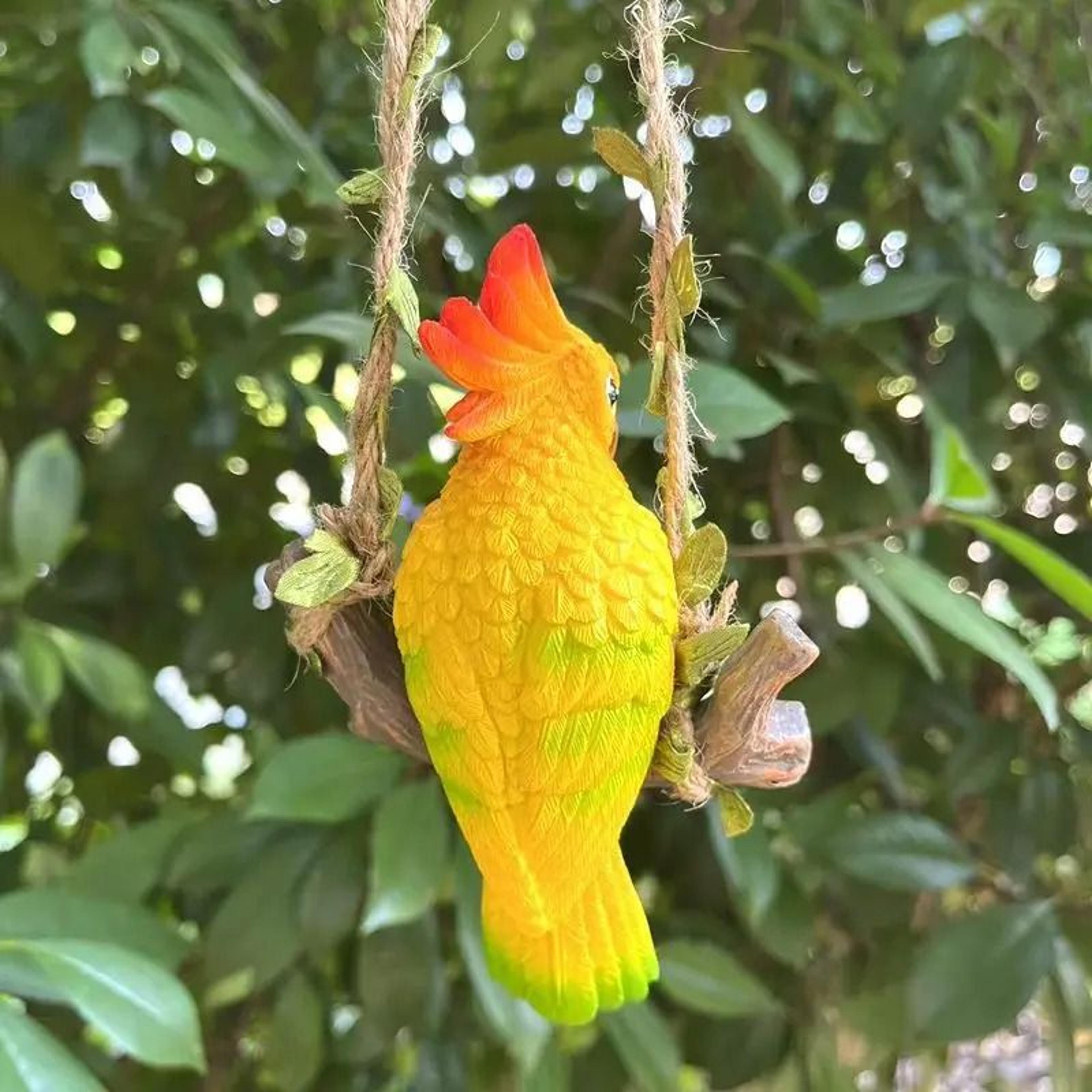 Cute Hanging Parrot Resin Swing Statue For Garden Patio And Courtyard Decor 6