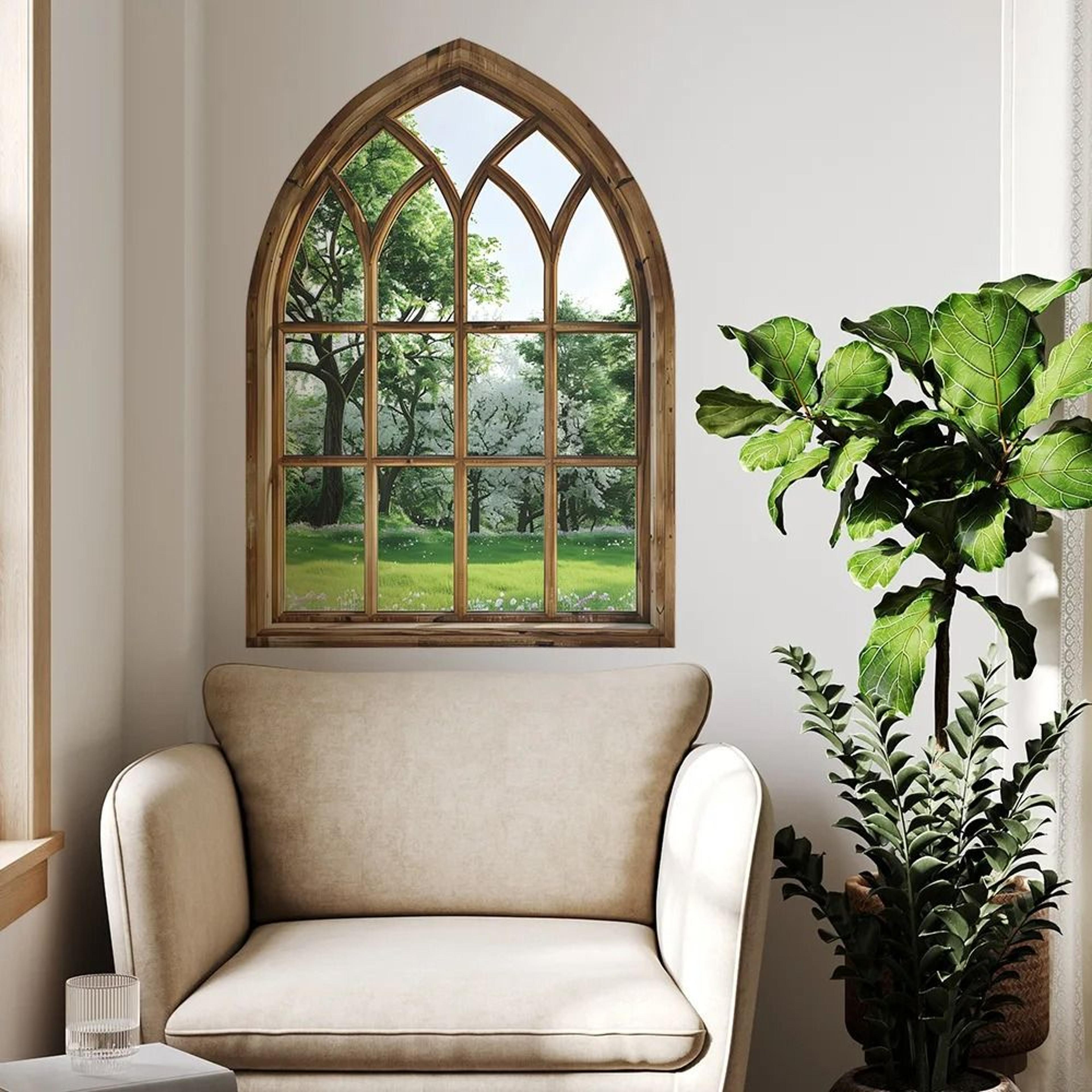 Arch Fake Window Green Plant Wall Decal For Bedroom Living Room Decor 5