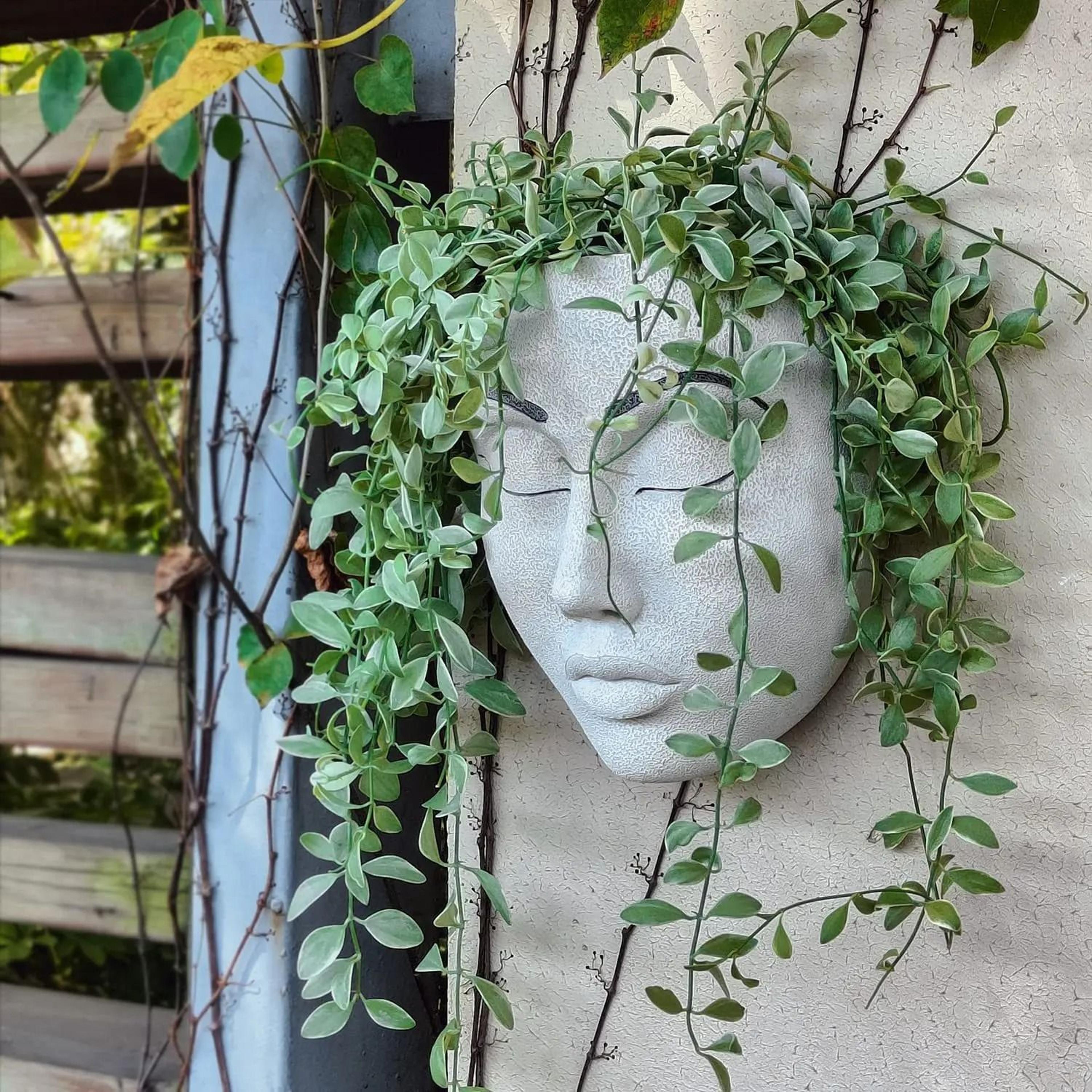 Human Face Resin Wall Planter For Indoor Outdoor Garden Plant Decor 6