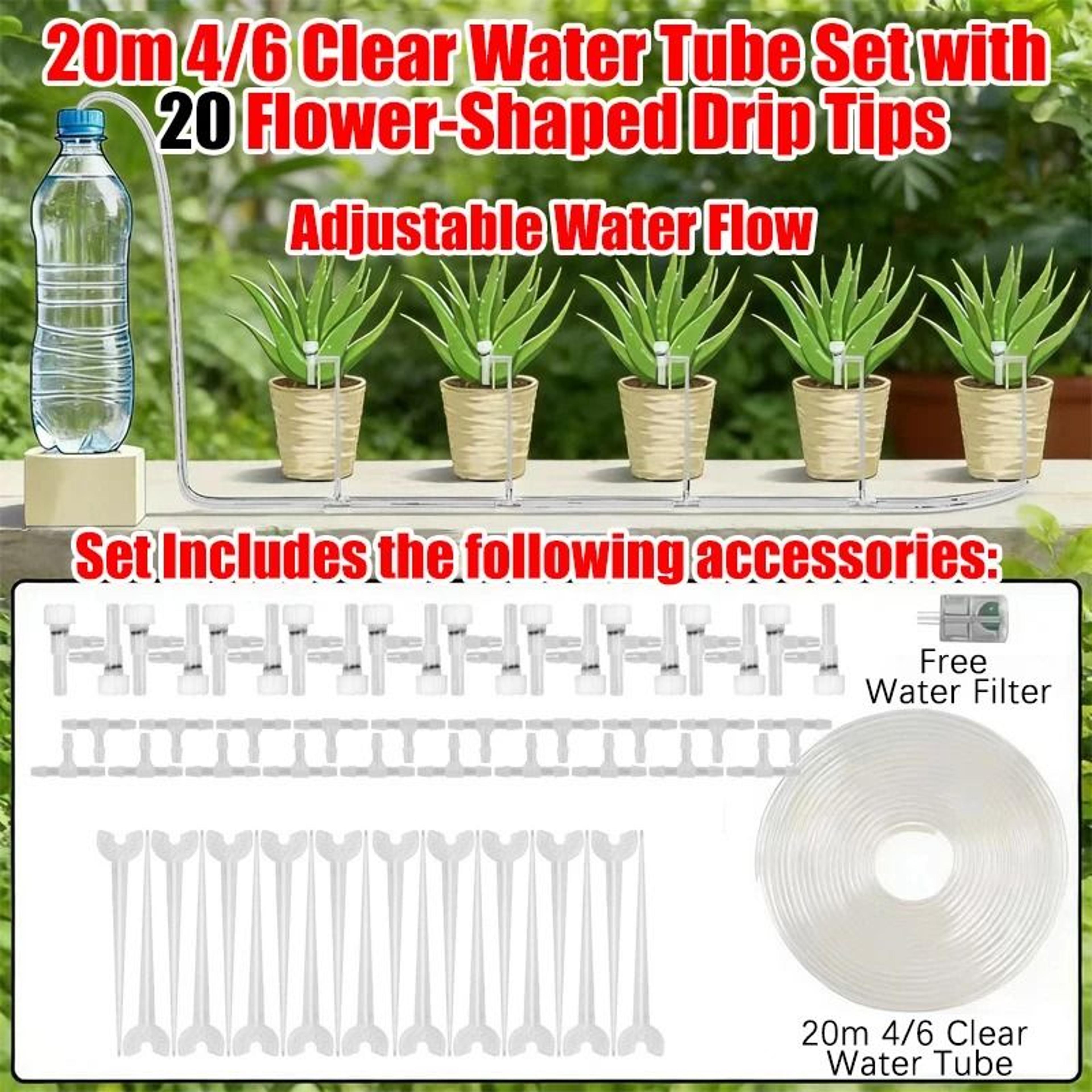 Adjustable Drip Irrigation Kit With 4 By 7mm Hose For Potted Plants 10