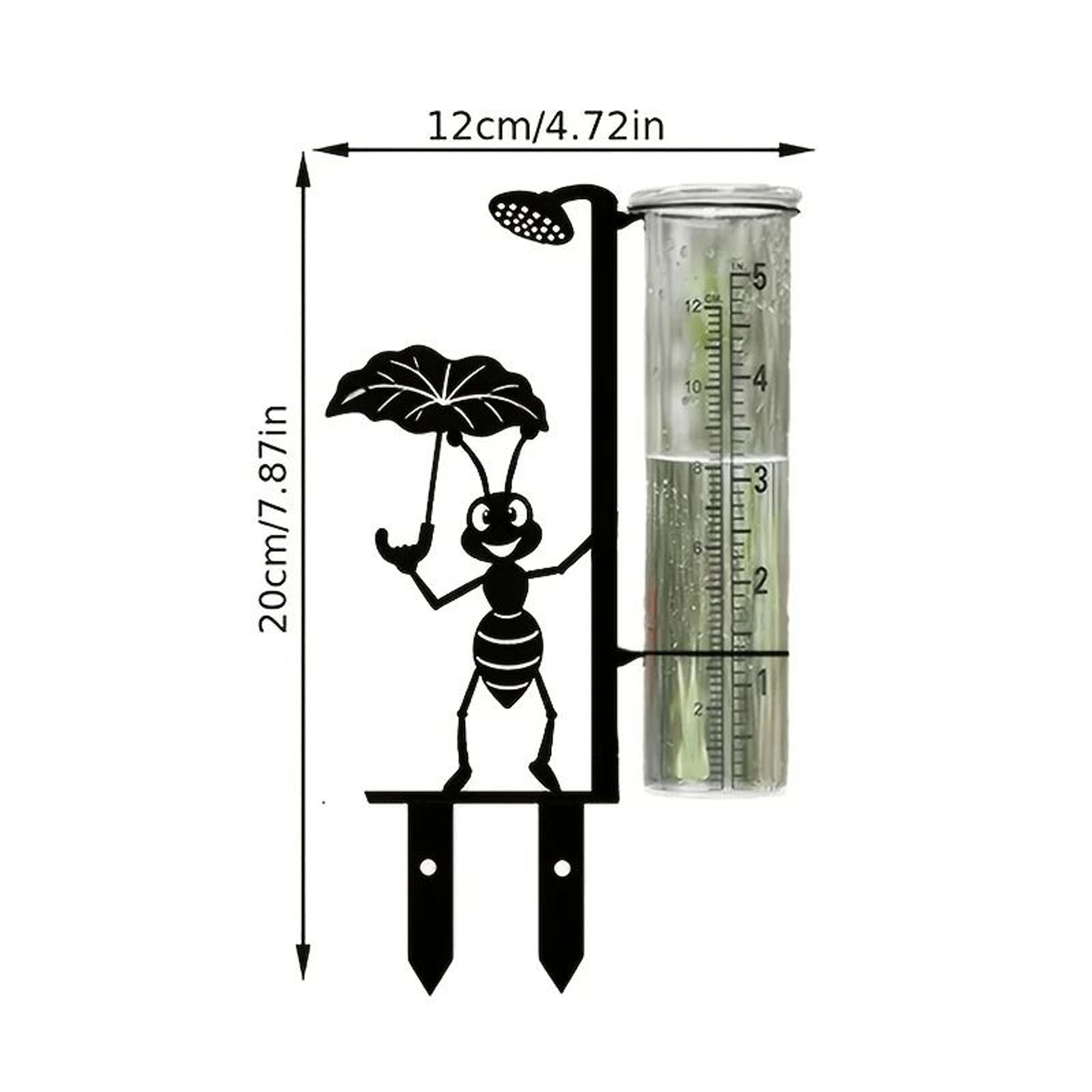Decorative Metal Ant Rain Gauge With Clear Glass Measuring Cup For Gardens 1