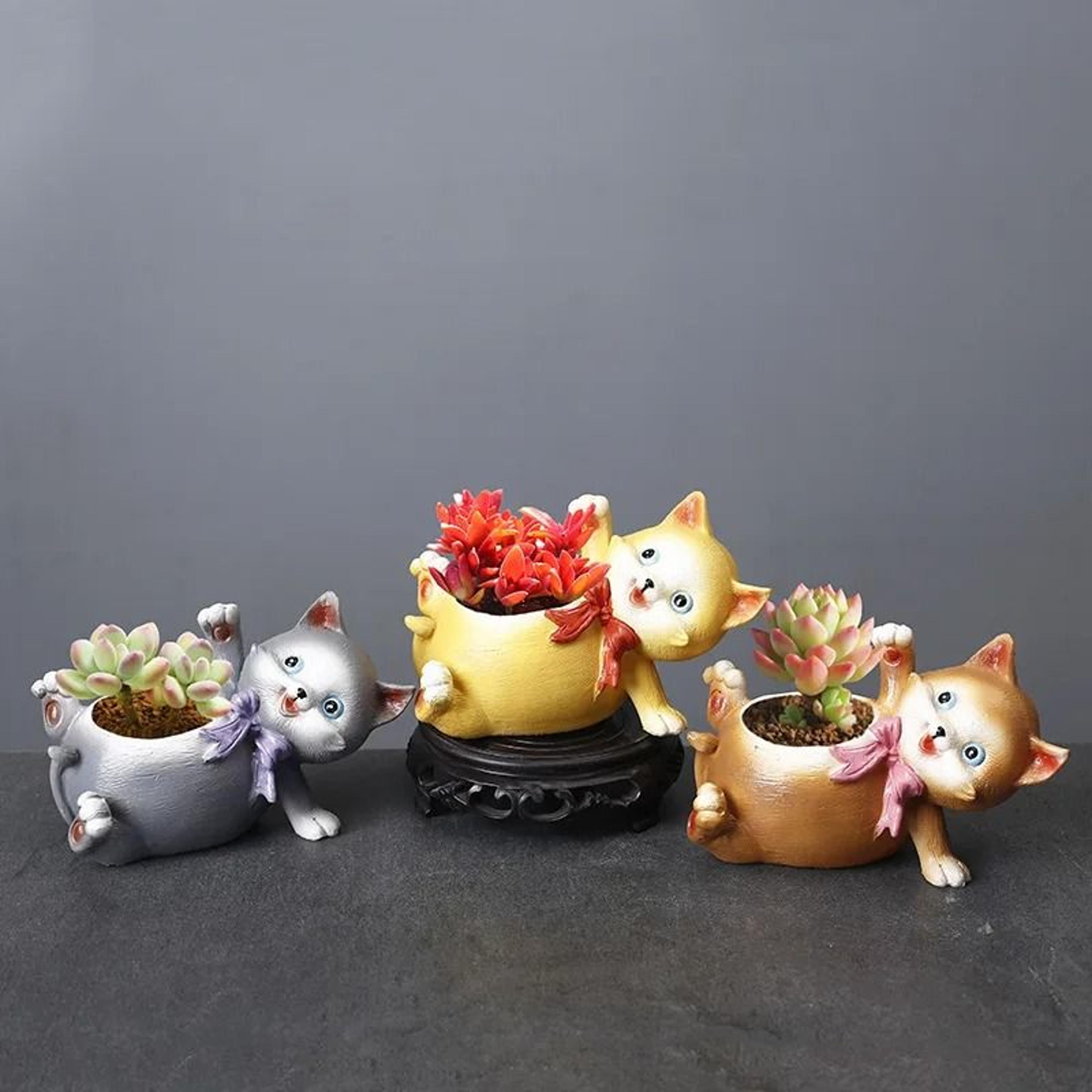 Cute Cat Succulent Planter Resin Indoor Plant Pot 3