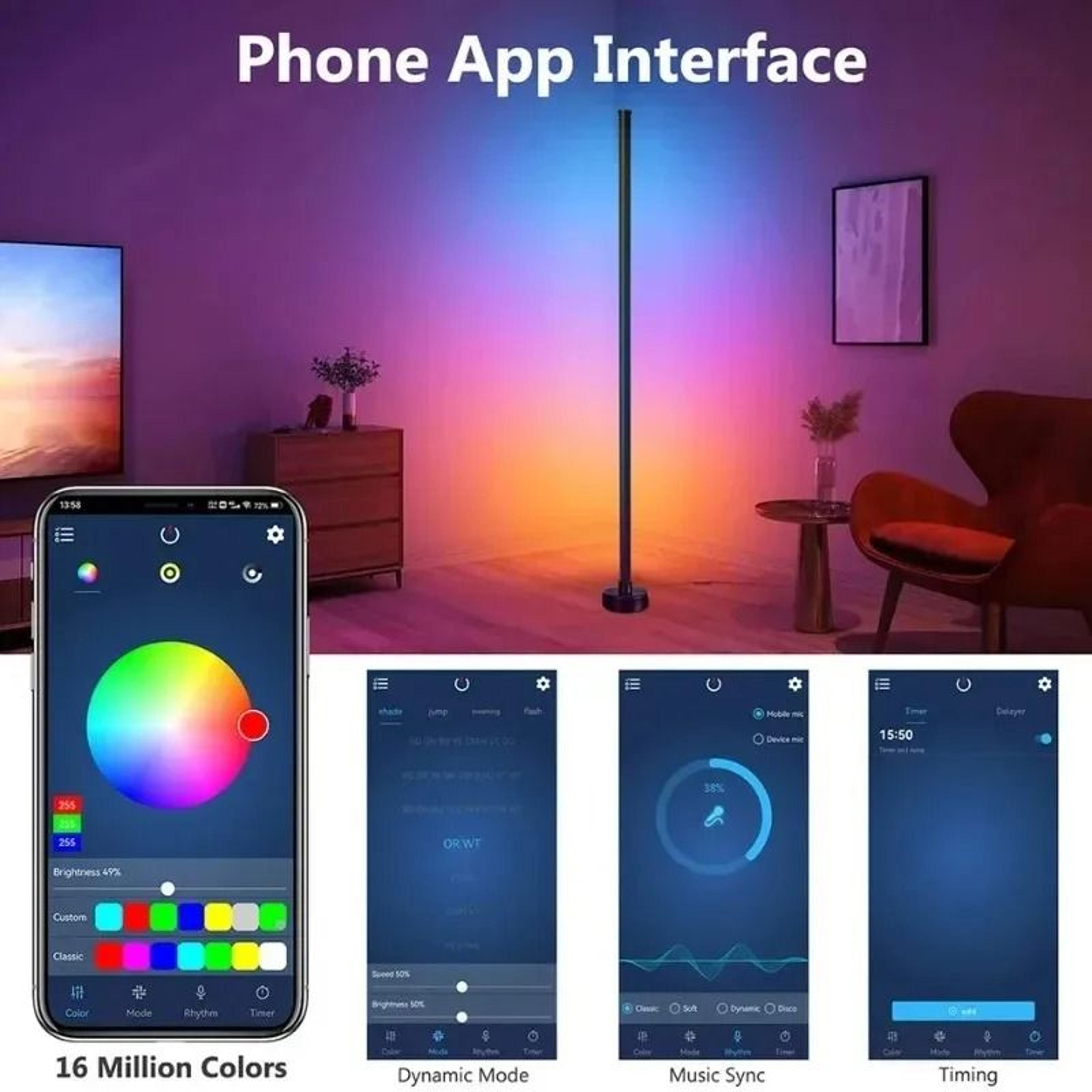 LumiBeat Smart RGB Corner Floor Lamp With Music Sync Timer Control 4