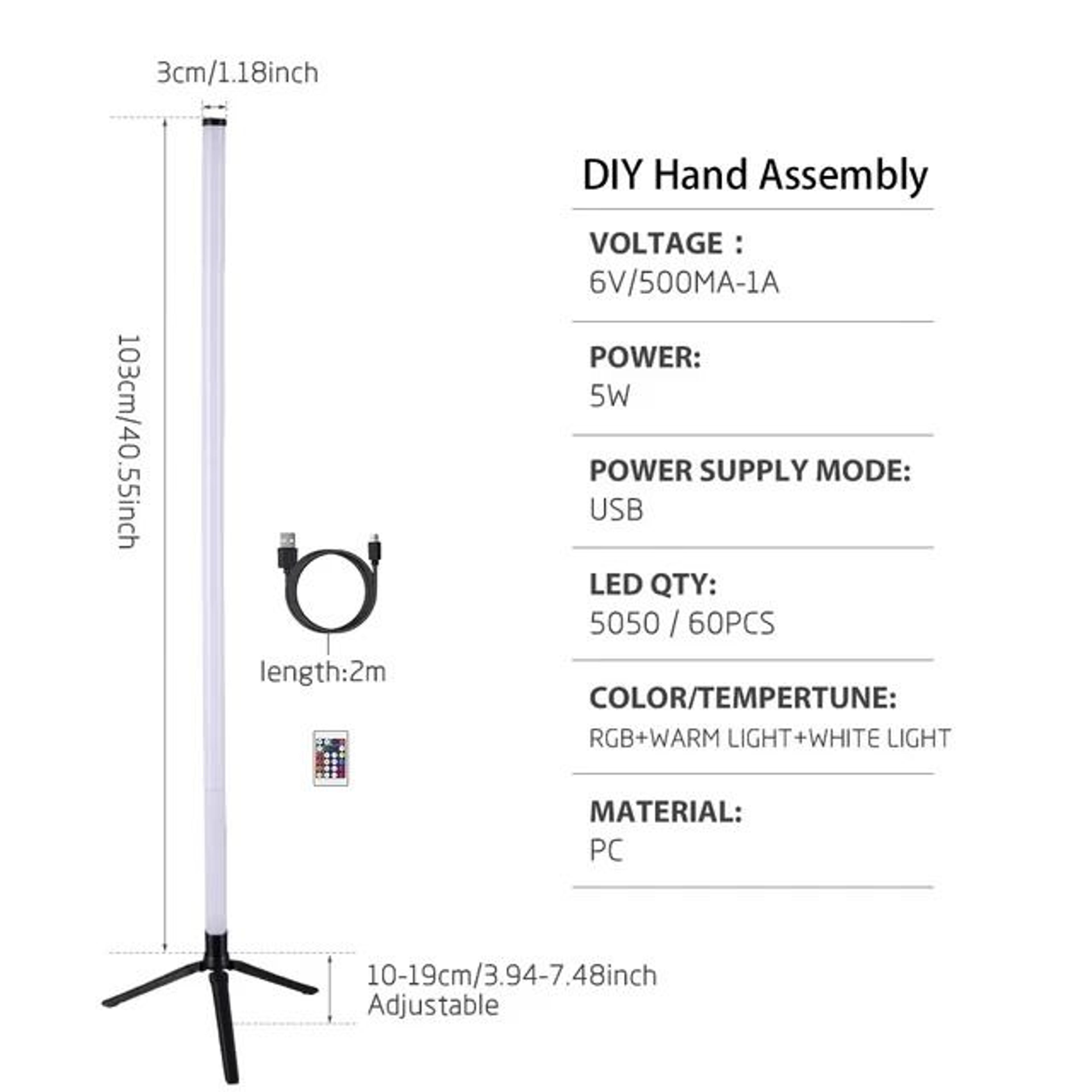 LumiTone Smart RGB Warm Cool White USB Corner Floor Lamp Lighting 7