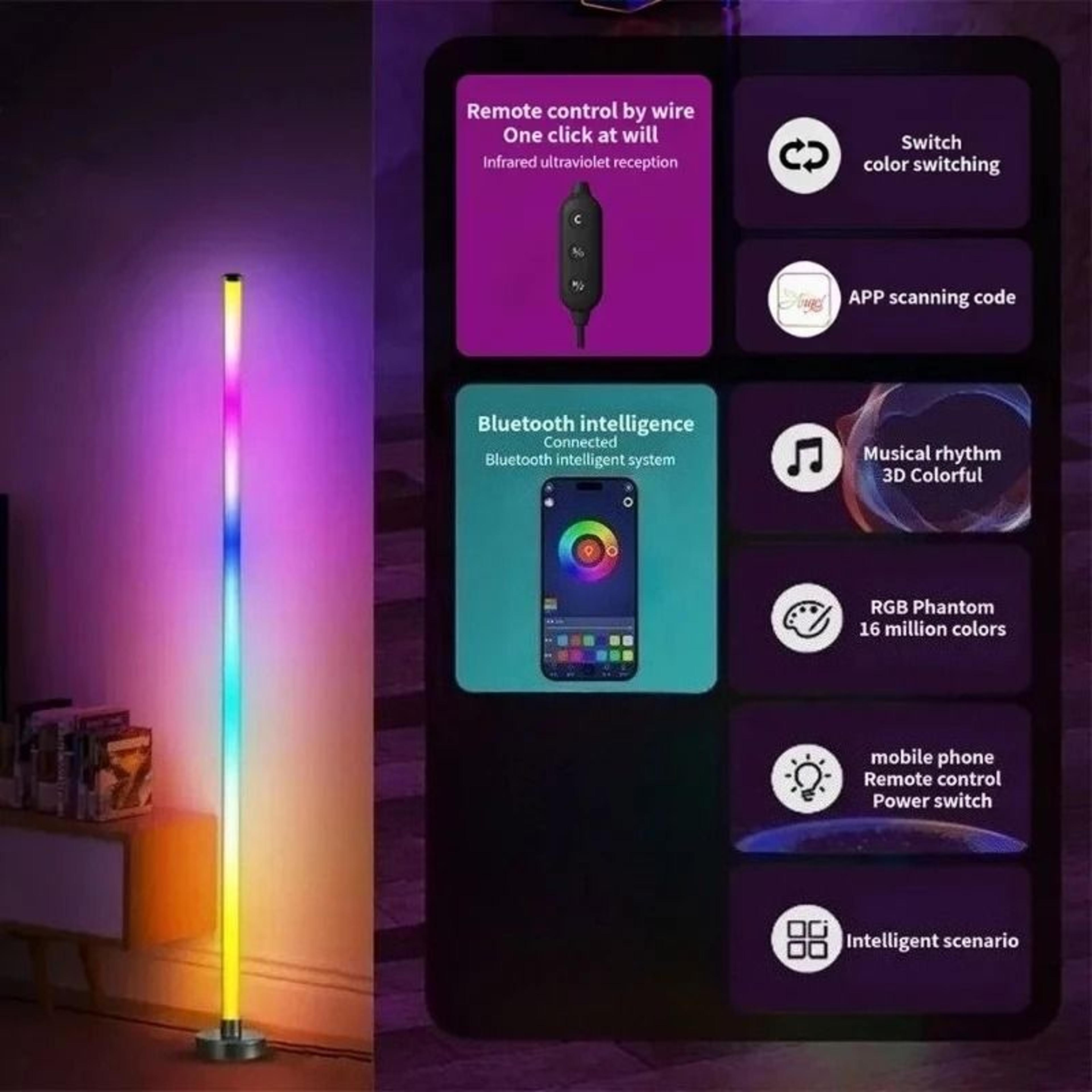 LumiBeat Smart RGB Corner Floor Lamp With Music Sync App Control 6
