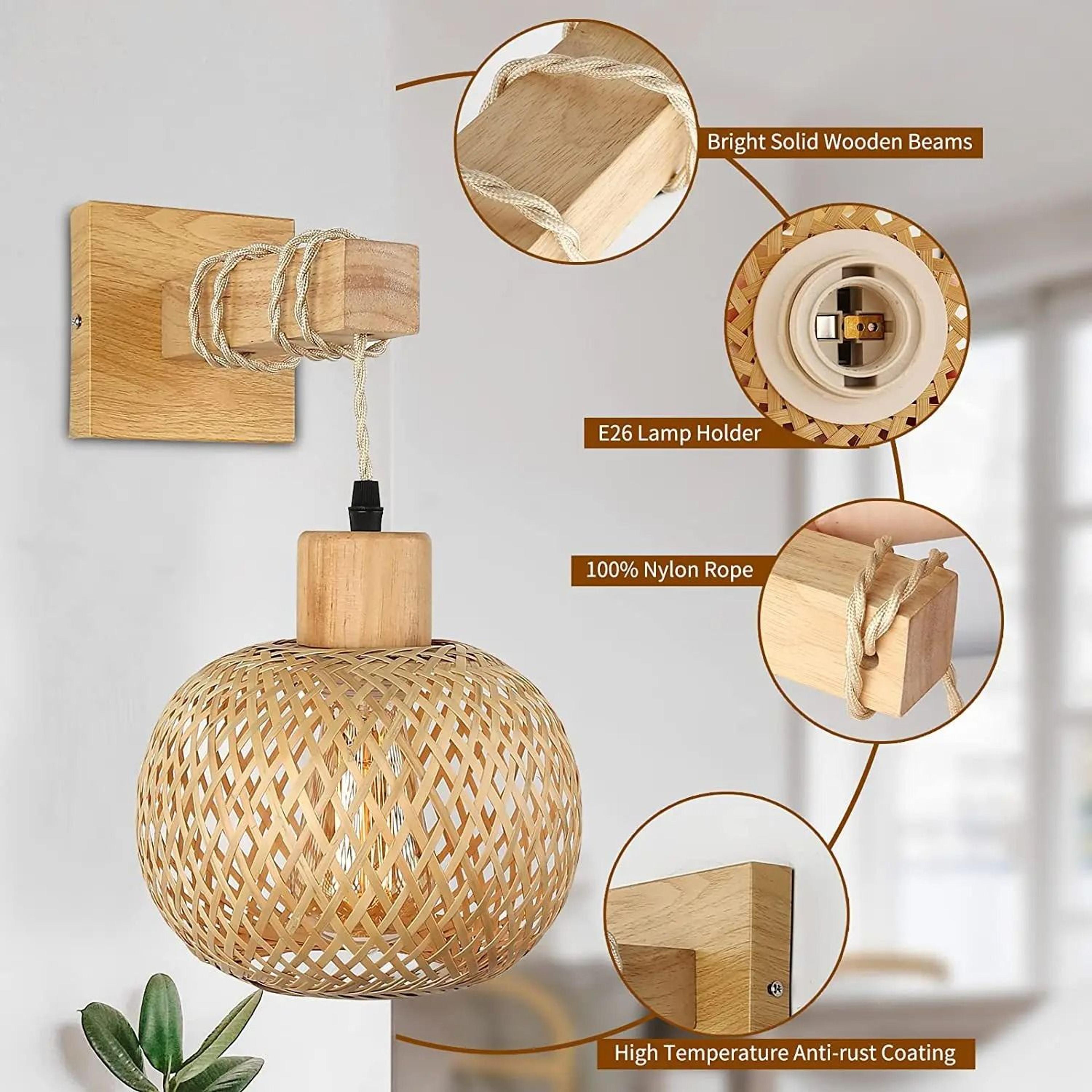 Japanese Bamboo Rattan Wall Sconce Handwoven Farmhouse Light 9