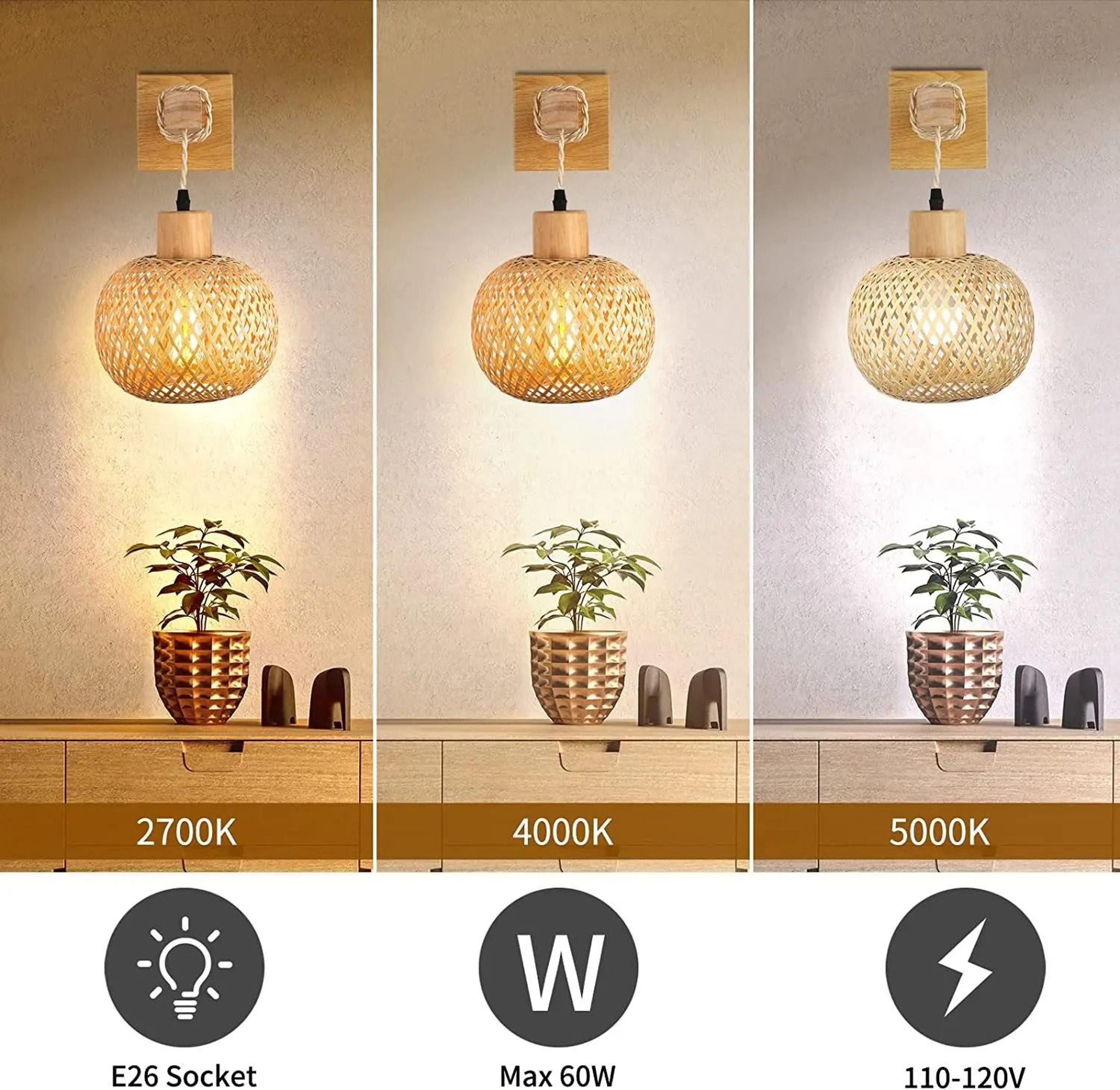 Japanese Bamboo Rattan Wall Sconce Handwoven Farmhouse Light 8