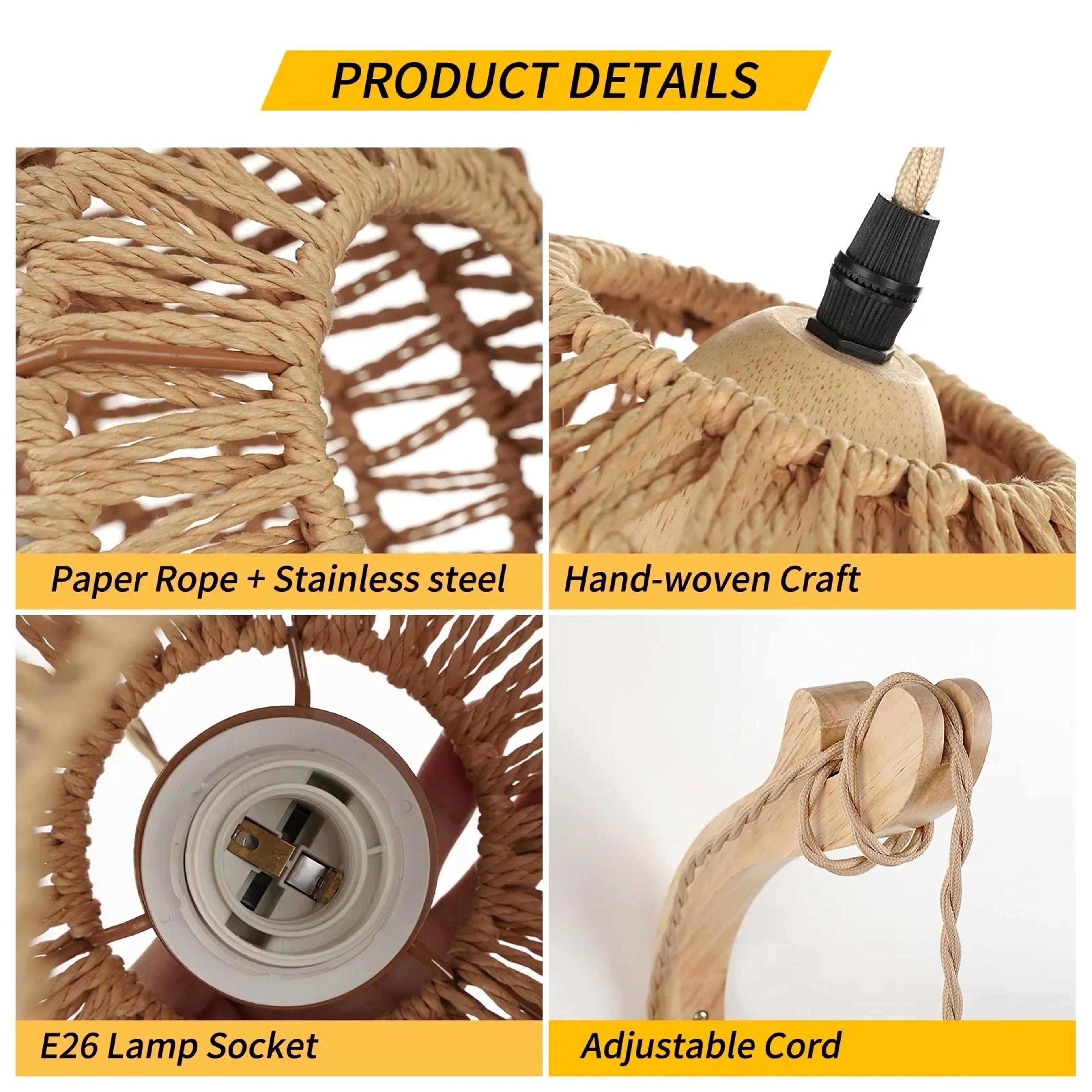 Handwoven Rattan E27 Wall Lamp Retro Hemp Rope Sconce 4